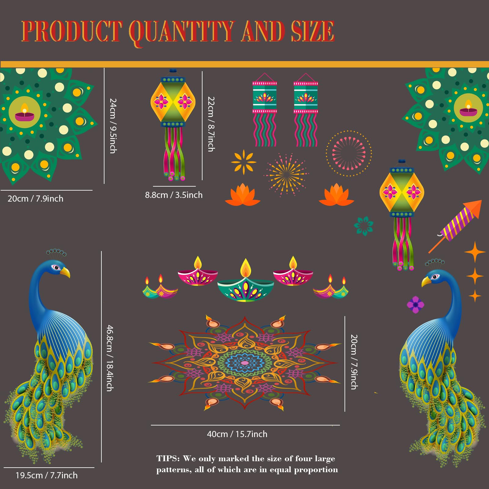 Diwali Window Stickers Decor Set - Indian Festival Of Lights Clings With Diya, Peacock & Rangoli Designs
