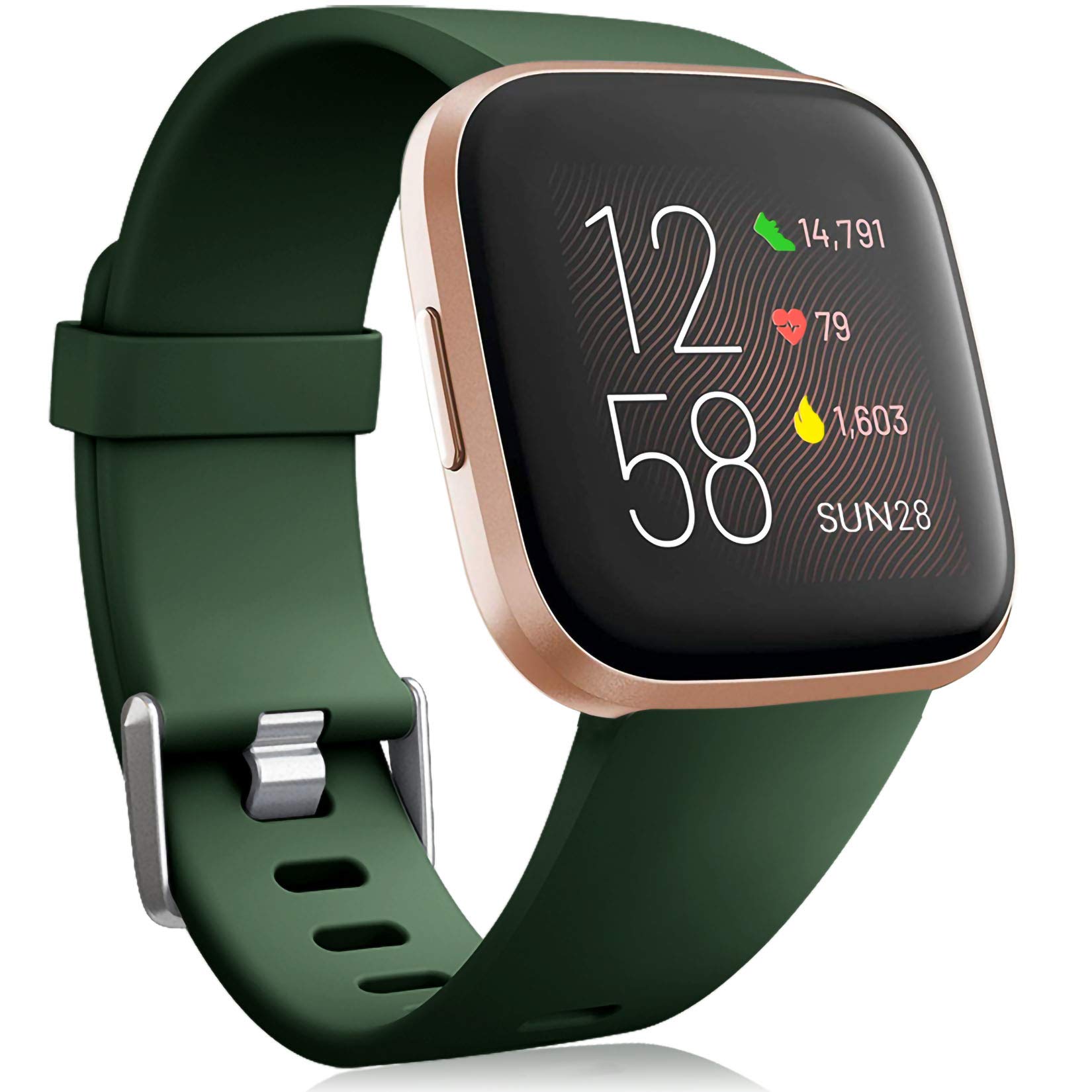 Oielai Wristband for Fitbit Versa 2, Silicone Sport Classic Replacement Band for Women or Men, 08 Military Green, S 5.5"- 7.1"