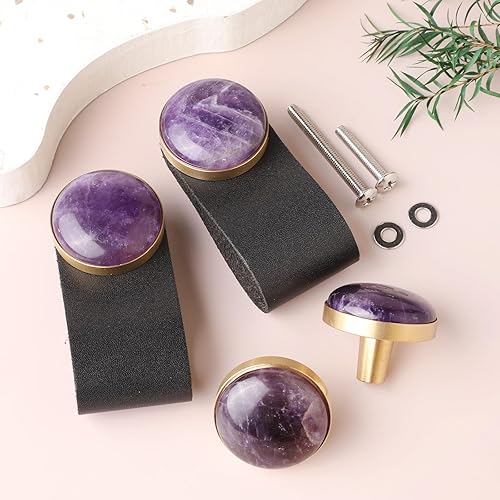 Miniatura 9 de Rockcloud Paquete de 2 pomos redondos de cerámica para cajones con cuero gris, tiradores circulares pulidos para armarios, armarios, aparadores,