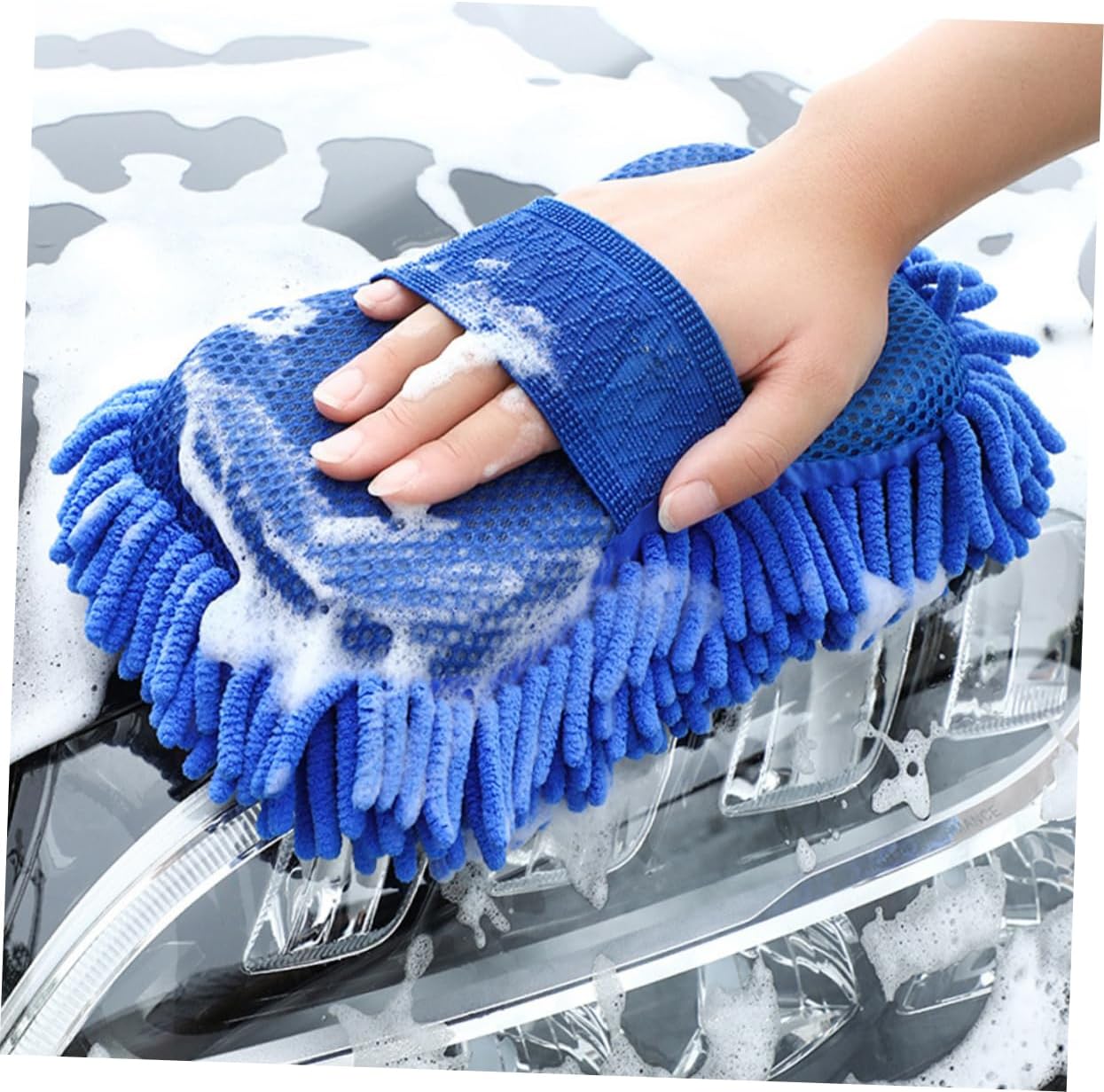 2pcs Microfiber Car Wash Mitts Scratch-Resistant Chenille Sponges for Detailing Super Absorbent High Density for Cleaning of Cars Trucks Suvs