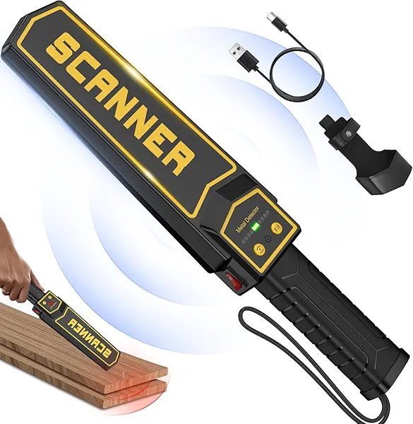 Handheld Metal Detector Wand Rechargeable, High Sensitivity Security Wand Metal Detector,Portable Nail Finder Scanner Woodworking Metal Detector Wand for Logs Weapons Sound Vibration Alert Detects