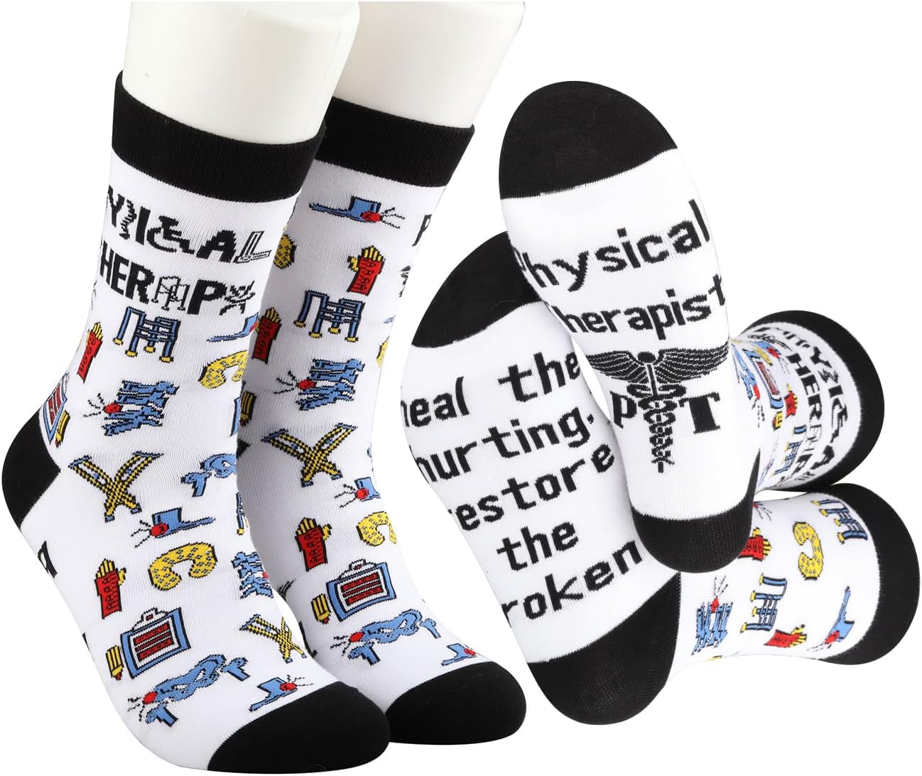 MBMSO 2 Pairs Physical Therapist Gifts Socks PT Appreciation Gifts Physical Therapy Socks Heal the Hurting Restore the Broken - Image 2
