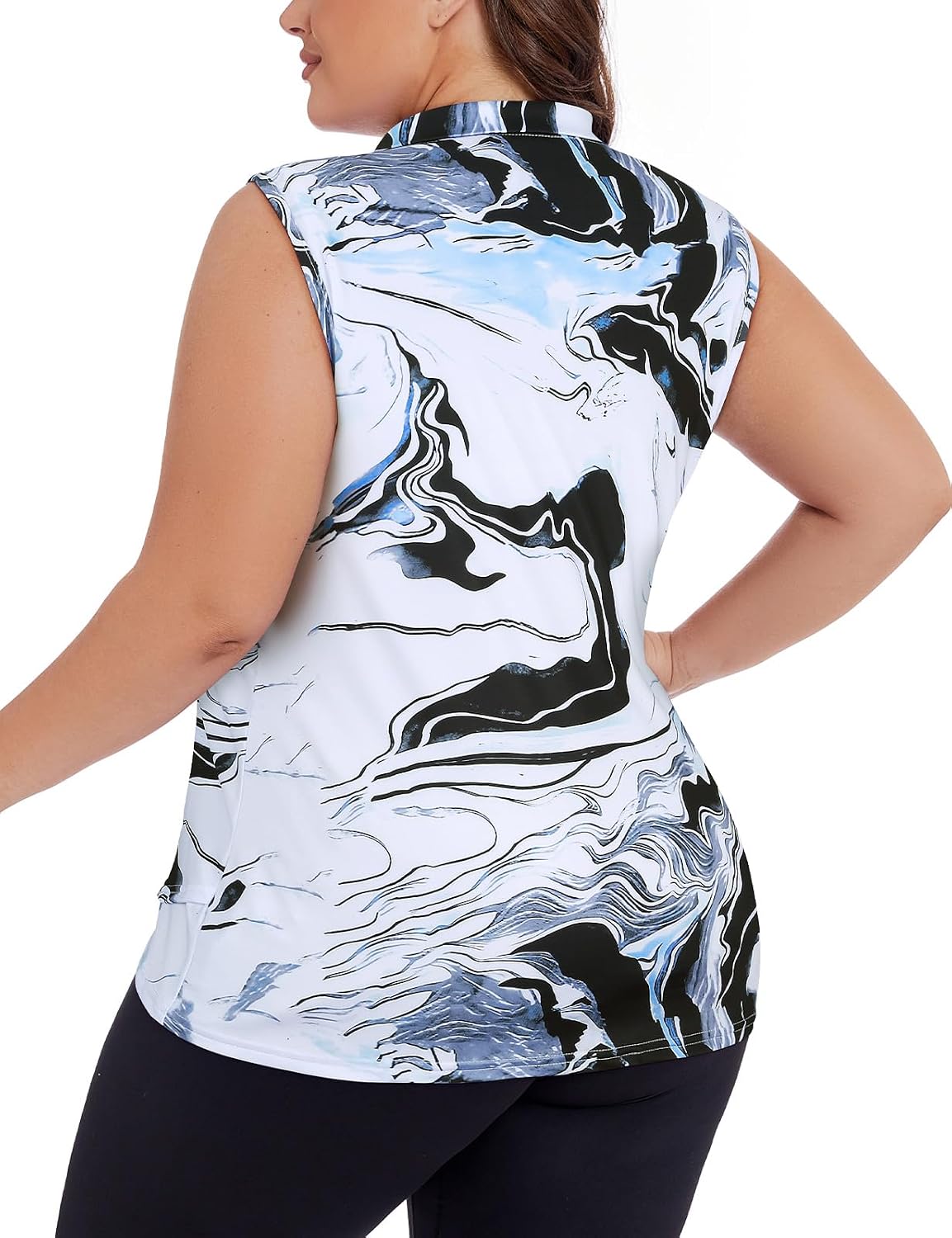 Koscacy Women's Plus Size Sleeveless Golf Tennis Polo Shirts Zip Up Dry Fit Workout Tank Tops Athletic Shirt