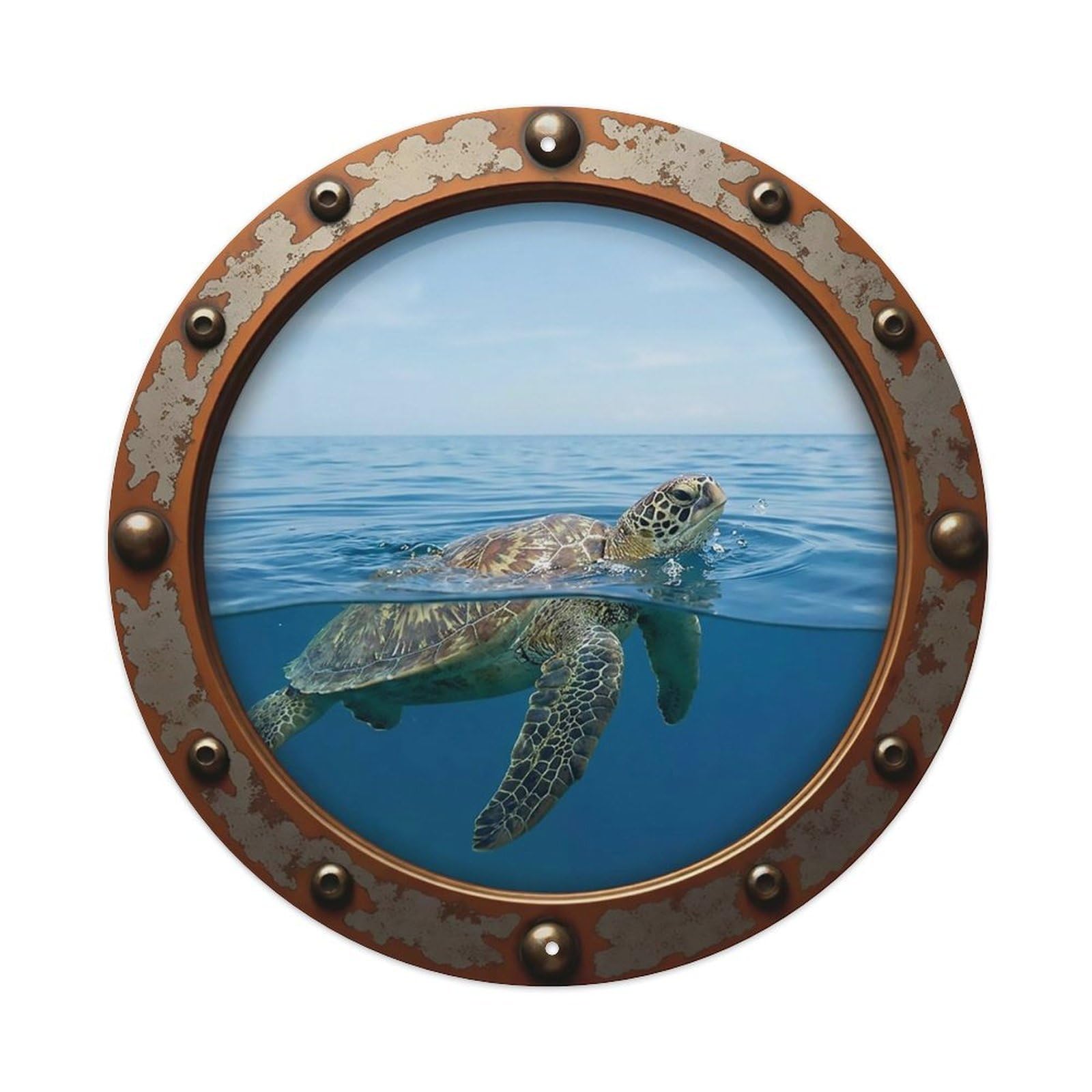 Vintage Porthole Turtle Surfacing Nautical Window View Metal Tin Sign