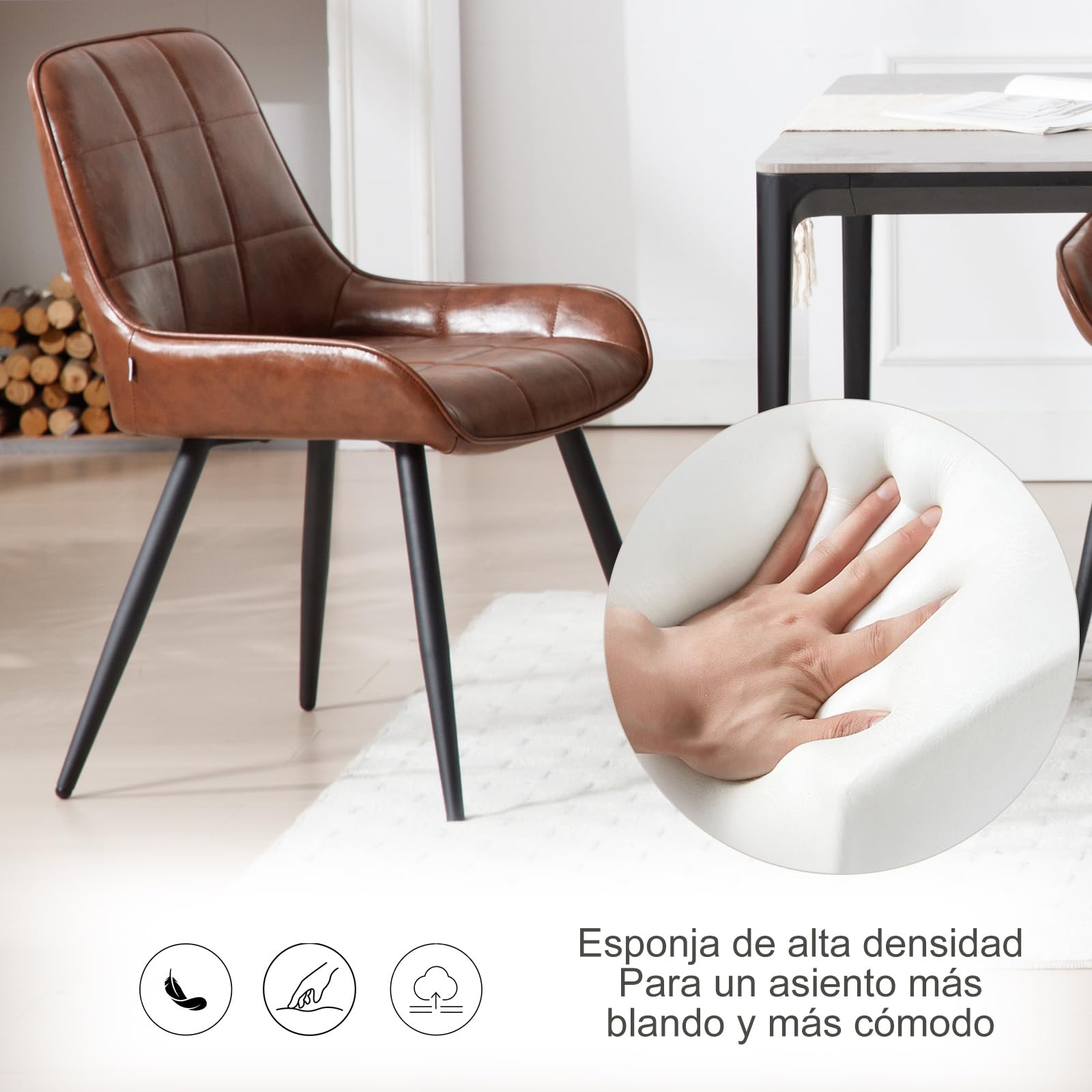 WOLTU Juego de 2 Sillas de Comedor,Cuero Sintético Retro,Marrón | Respaldo Medio,Acolchado, Estructura de Metal, Adecuadas para Comedor, Cocina, Salón y Dormitorio