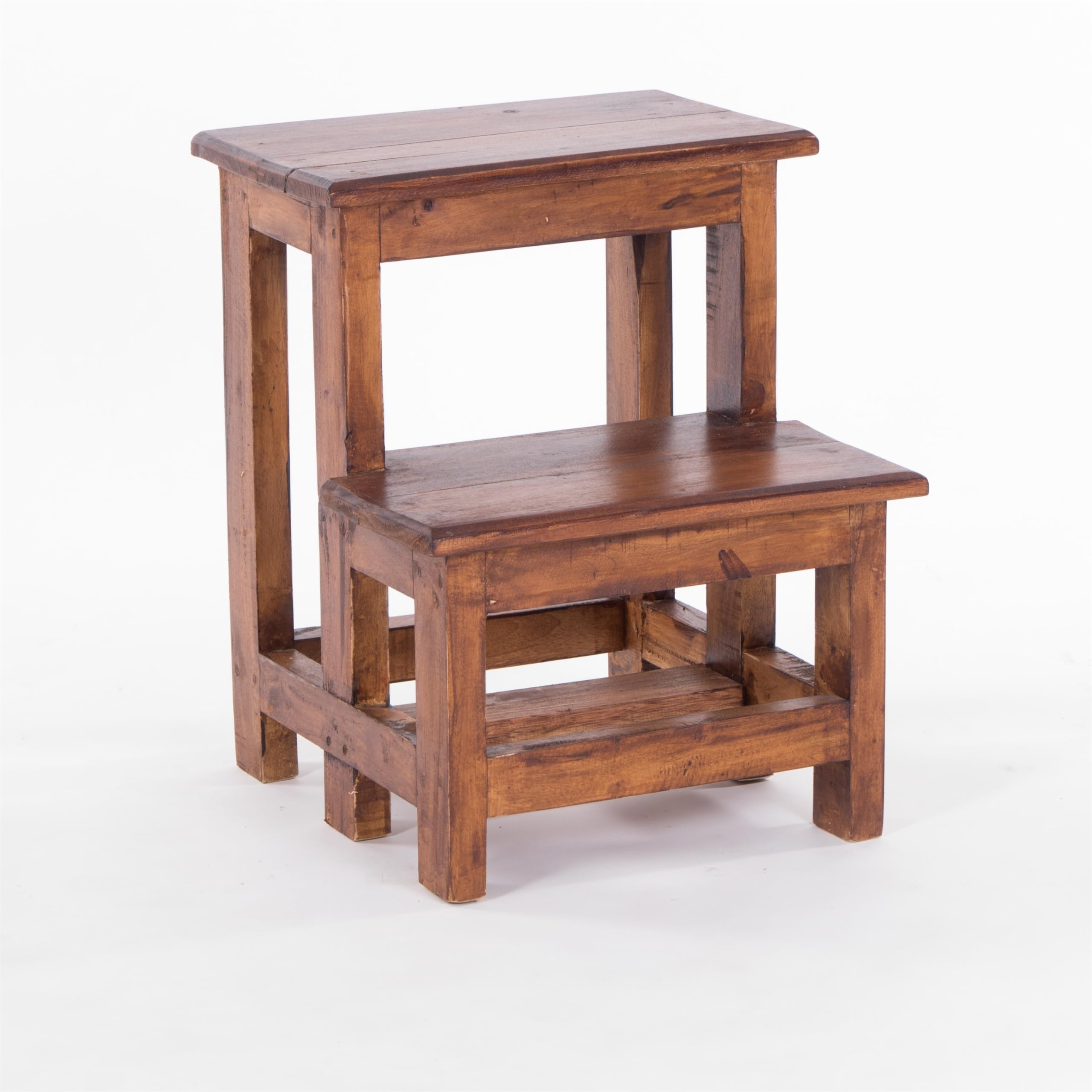 DESIGN DELIGHTS Scaletta a pedale, 46 x 37 x 37 cm (altezza x larghezza x profondità), in legno riciclato, a due livelli, sgabello in legno, per la casa, sgabello a gradini