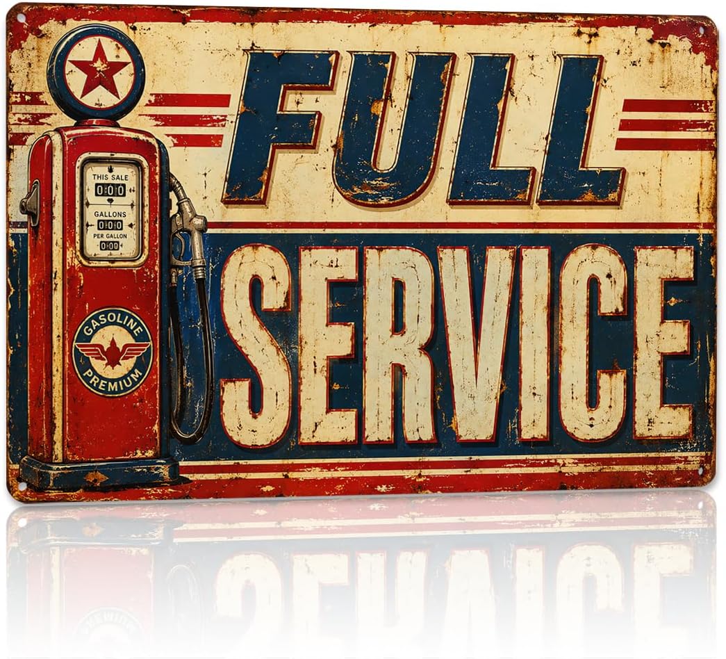 YCYD Retro Full Service Gas Pump Metal Tin Sign Vintage Station Wall Decor