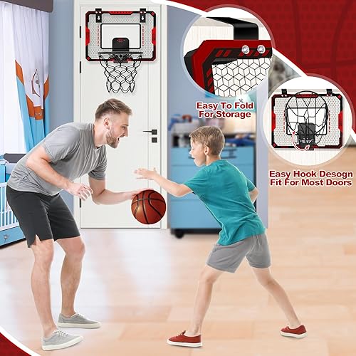 Miniatura 4 de Aro de baloncesto para interiores para niños de 5, 6, 7, 8, 9 y 10 años, mini aro de baloncesto con marcador electrónico sobre la puerta, juguetes