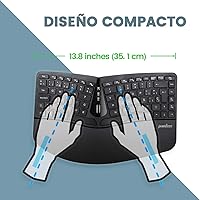 Vista 2 de Perixx PERIDUO-606 ES Conjunto de teclado Compacto Ergonómico inalámbrico y Ratón Vertical portátil - con reposa muñeca Ajustable y Teclas