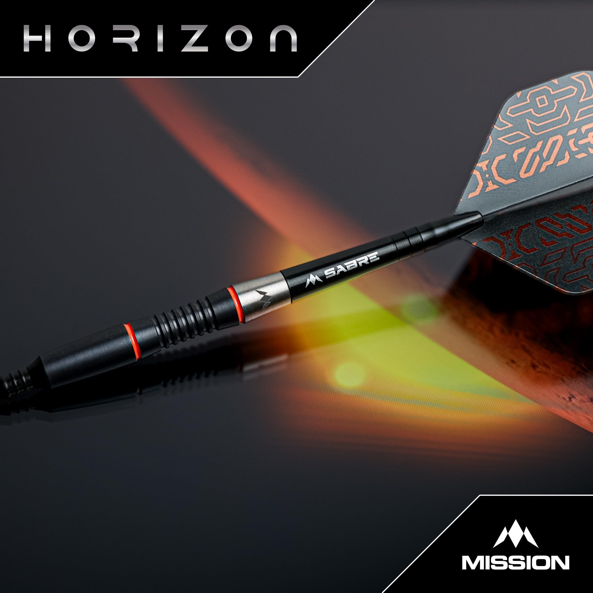 Mission Darts Horizon Dartpfeile mit weicher Spitze, 95 % Wolfram, schwarzes PVD und Orange, 18 g
