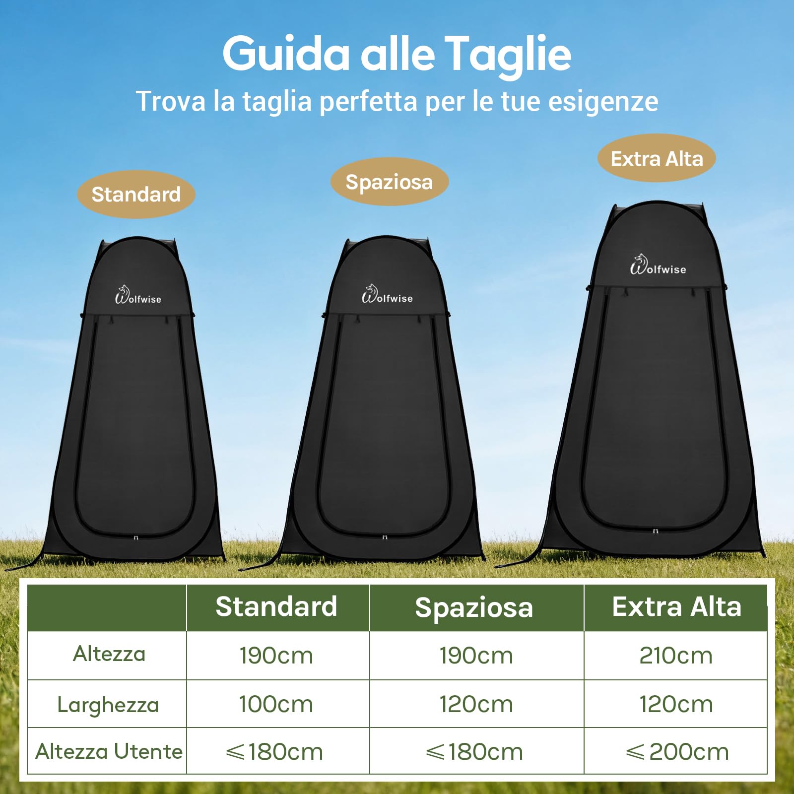 Wolfwise Tenda Pop-Up 120x120x190 cm Campeggio Spiaggia Spogliatoio