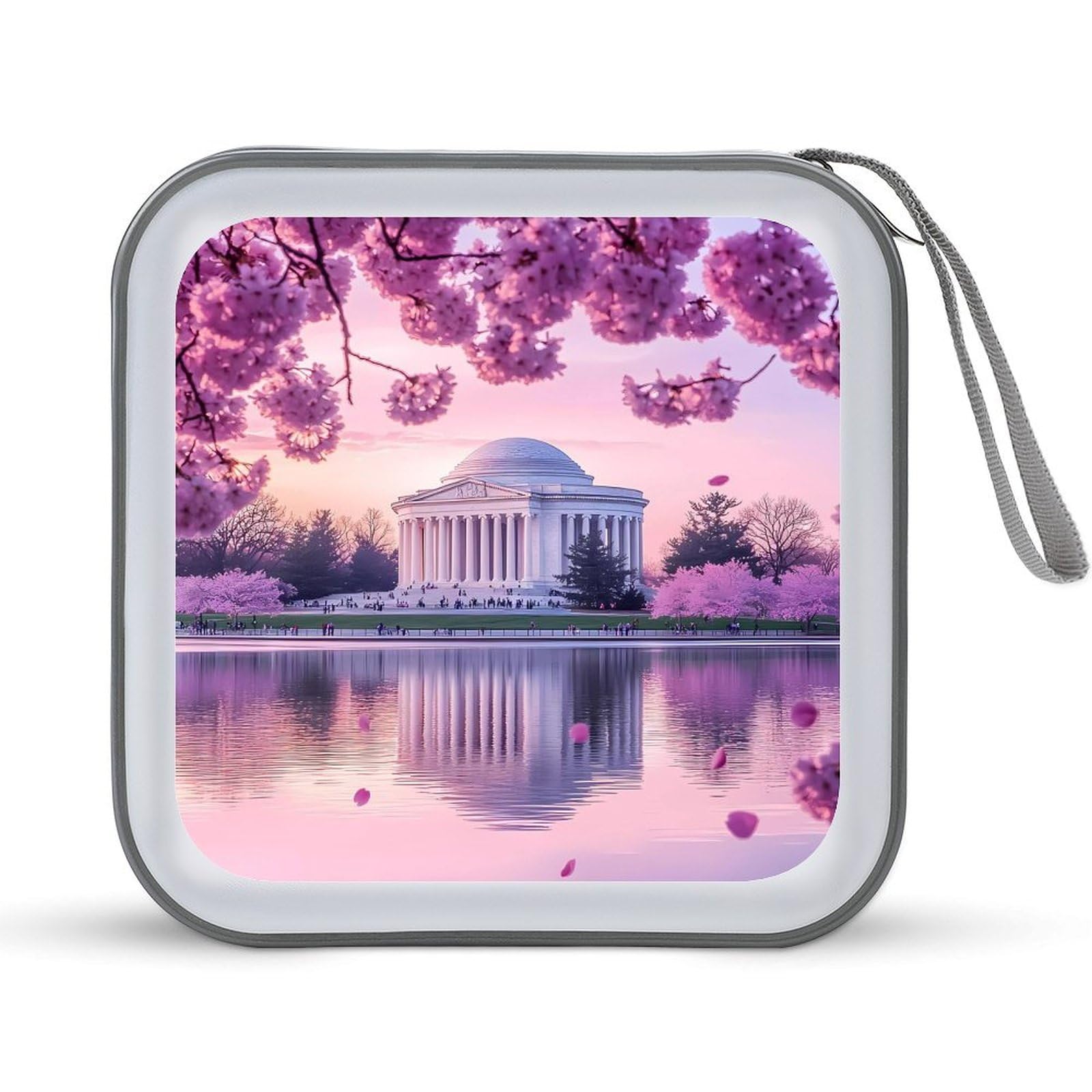Washington Jefferson Memorial Cherry Flowers CD Case Portable DVD Holder Storage Organizer for Home Travel