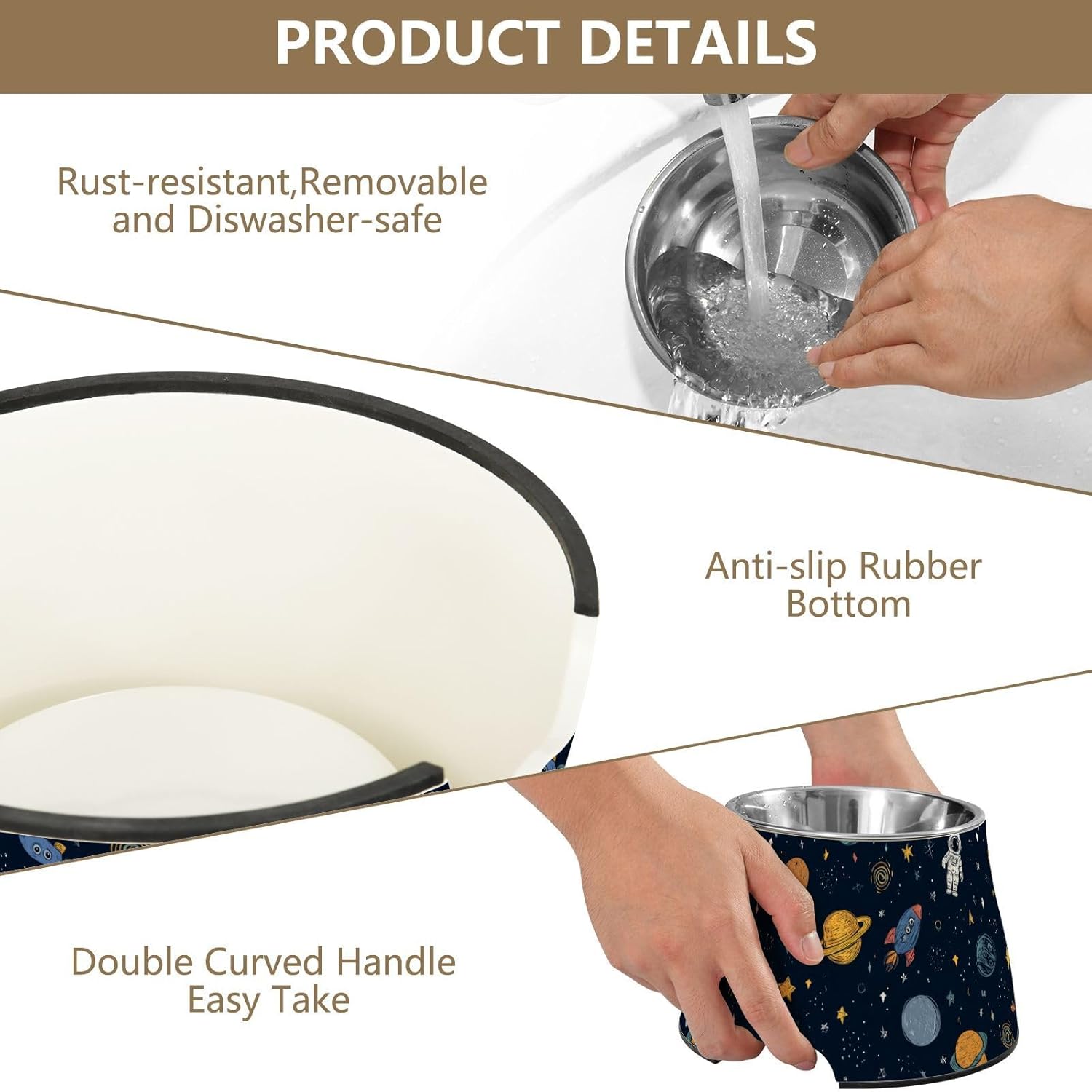 Cartoon Speace Planet Navy Dogs Food Bowl Non Slip Stainless Steel Cats Food Bowl for Slow Feed Cats Whisker Friendly