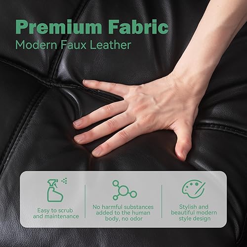 Miniatura 6 de Opoiar Lounge - Sofá cama de espuma viscoelástica para espacios de vida compactos, sofá biplaza plegable convertible con reposabrazos, cuero Negro