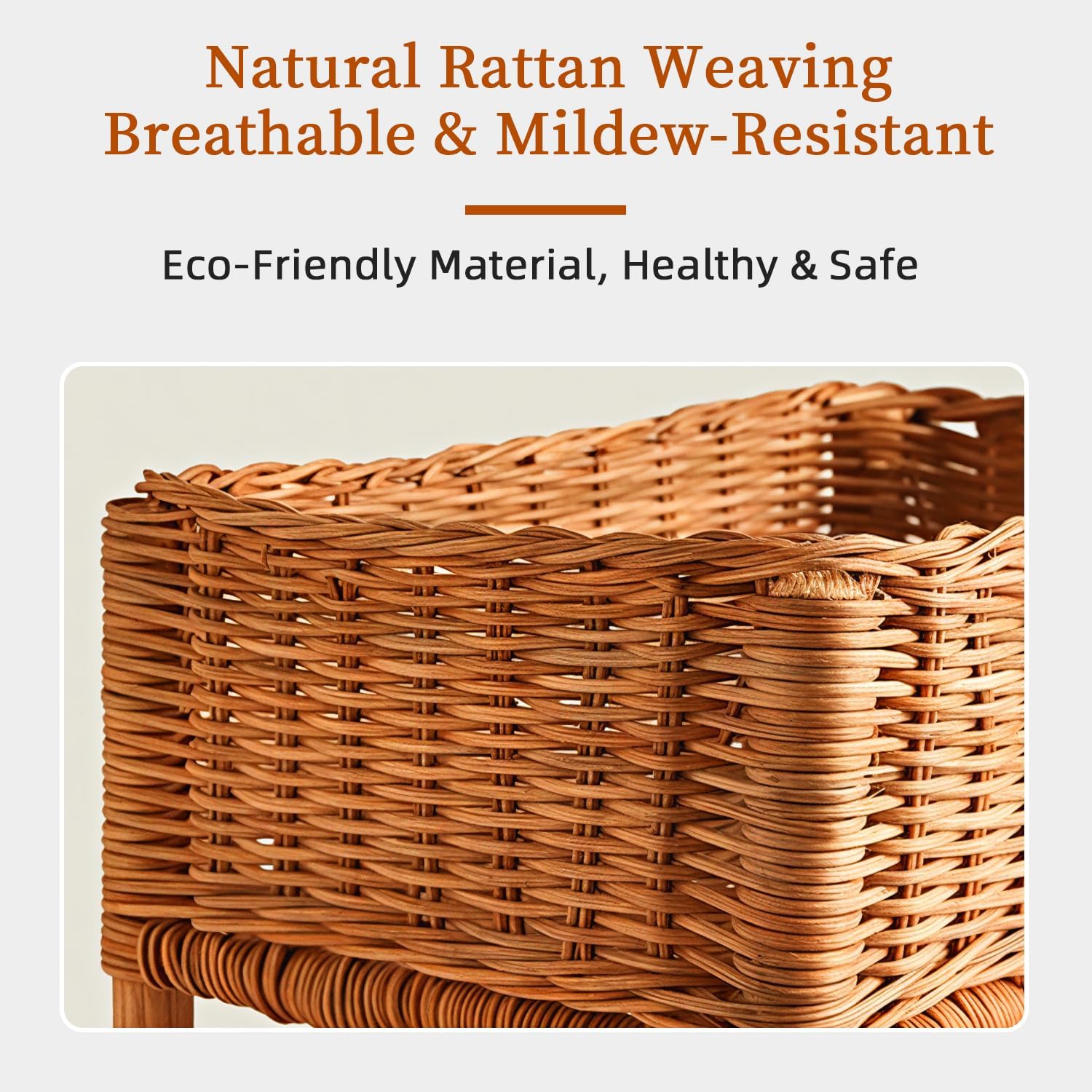 3-Tier Rattan Shelving - Hand Woven Rattan Storage Rack Cabinet & Laundry Basket Stand Multi-Functional for Bedroom Living Room | Home Organization Essential (Brown, 23.62 * 7.87 * 11.81in)