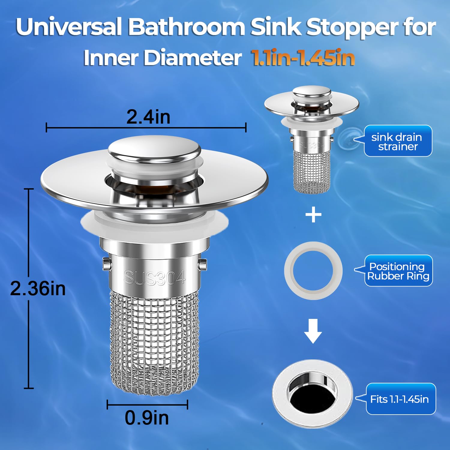 TopmeiUP Sink Stopper Hair Catcher,(2PCS) Pop-up Sink Drain Strainer with Removable Stainless Steel Strainer Basket Hair Catcher, Bathroom Sink Strainer for Bathroom Sink Stopper Replacement in use