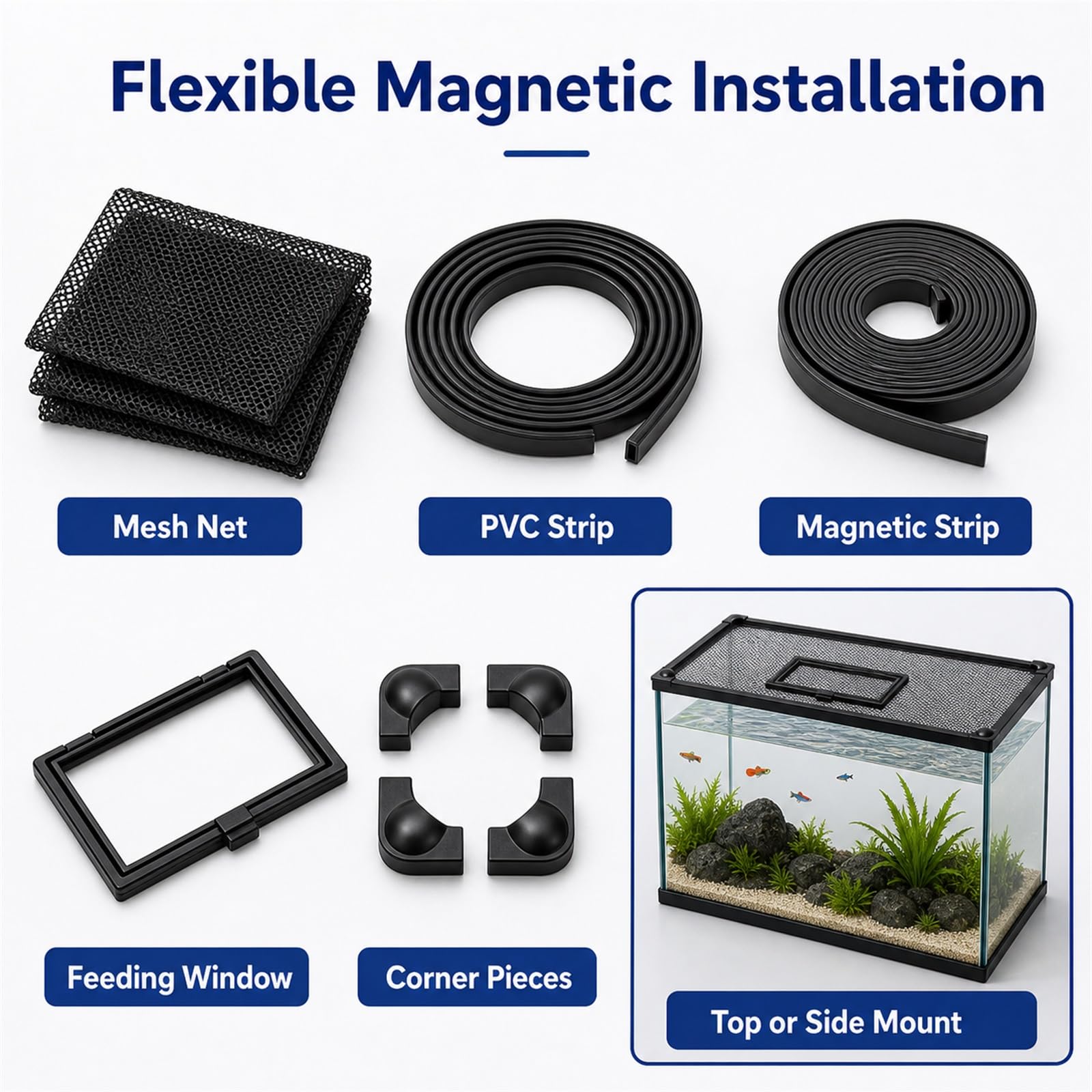 Aquarium Abdecknetz Magnetisch,Magnetische Aquarium-Anti-Sprung-Abdeckung,Aquarium-Abdecknetz,Nicht Leicht Verformbar,Geeignet FüR Alle Arten Von Landbecken Und Aquarien