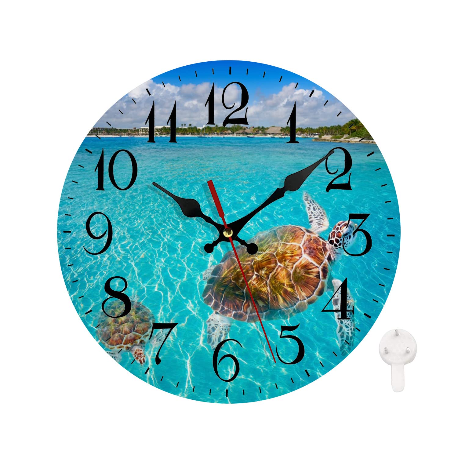 LOKMUSilent Non Ticking Clock 10 Inch, Round Wall Clock,Decorative for Living Room, Kitchen, Home,Bathroom, Bedroom, Office or School Nautical Sea Turtle