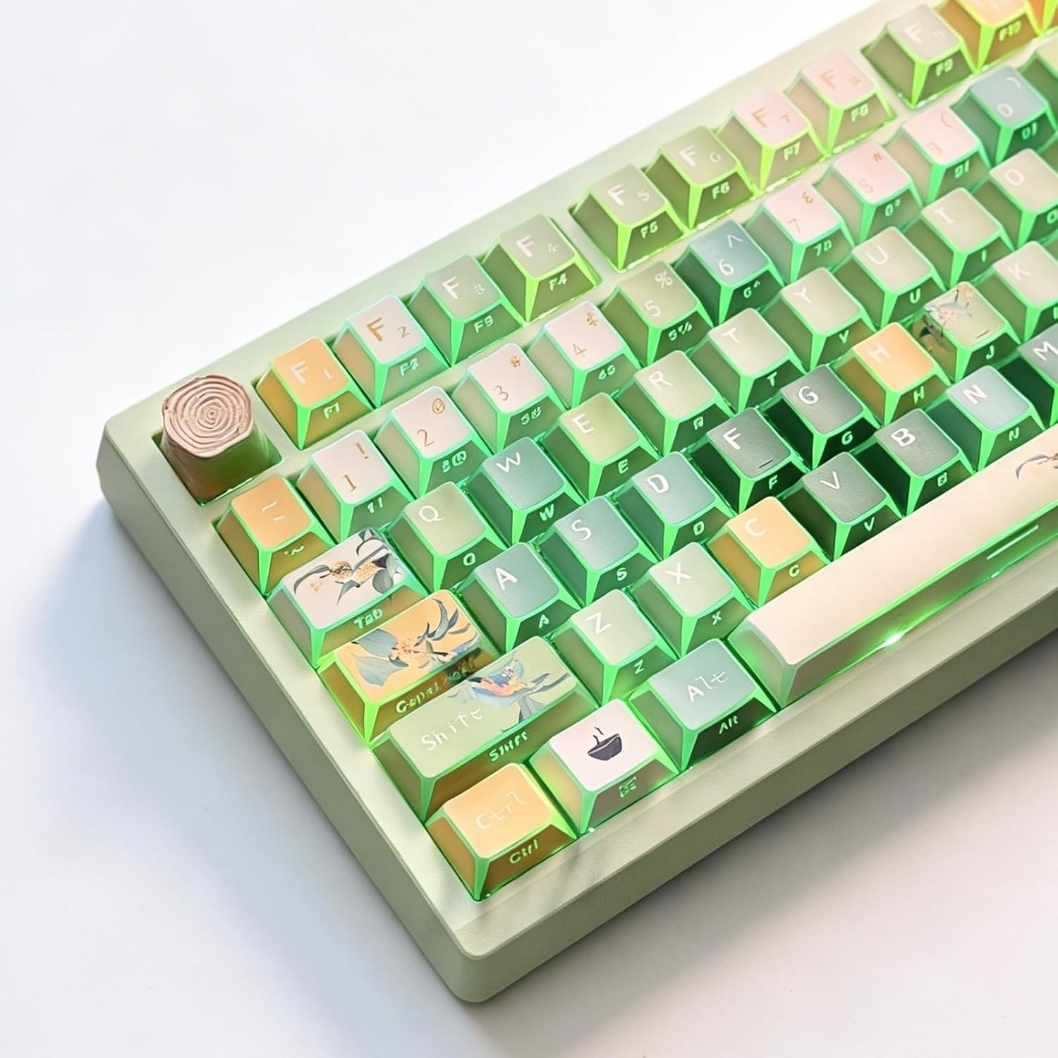 Sumgsn 131 Keys PBT Shine Keycaps Cherry Profile Green Keycaps Set Fit for 61/64/87/104/108 Cherry Mx Switches Mechanical Keyboard