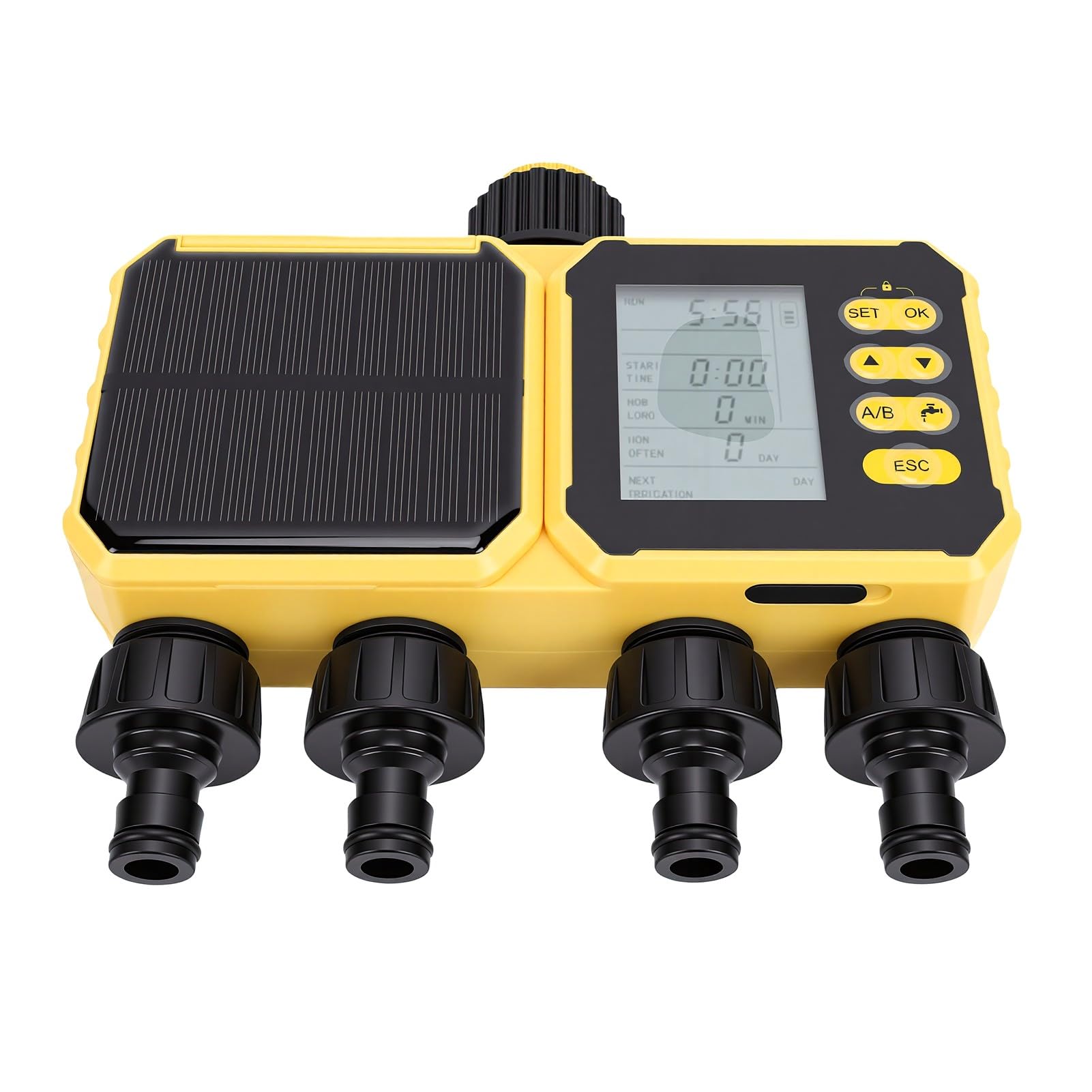 Fafeicy Smart Hose Timer, Rubinetto Irrigazione WiFi 4 Zone con Ricarica Solare, App Controllo Remoto e Modalità Manuale, per Giardino Prato Piante