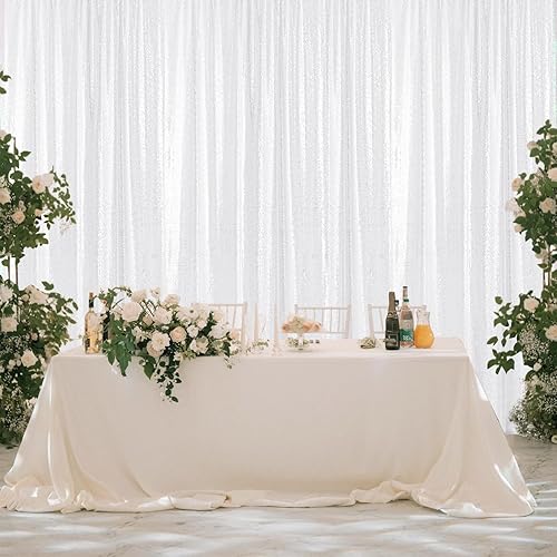 Miniatura 2 de Sugargirl - Cortina de fondo de lentejuelas blancas, 2 paneles de 2 pies x 8 pies, cortinas de fondo brillantes blancas, cortinas de purpurina para