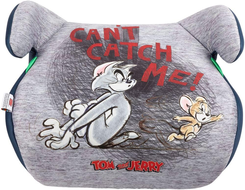 Tataway Warner Bros Tom & Jerry seggiolino alzatina auto i-Size ECE R129. Rialzo bimbi 125-150 cm con grafiche di Tom & Jerry, seduta grigia, comodo e sicuro per ogni viaggio in auto