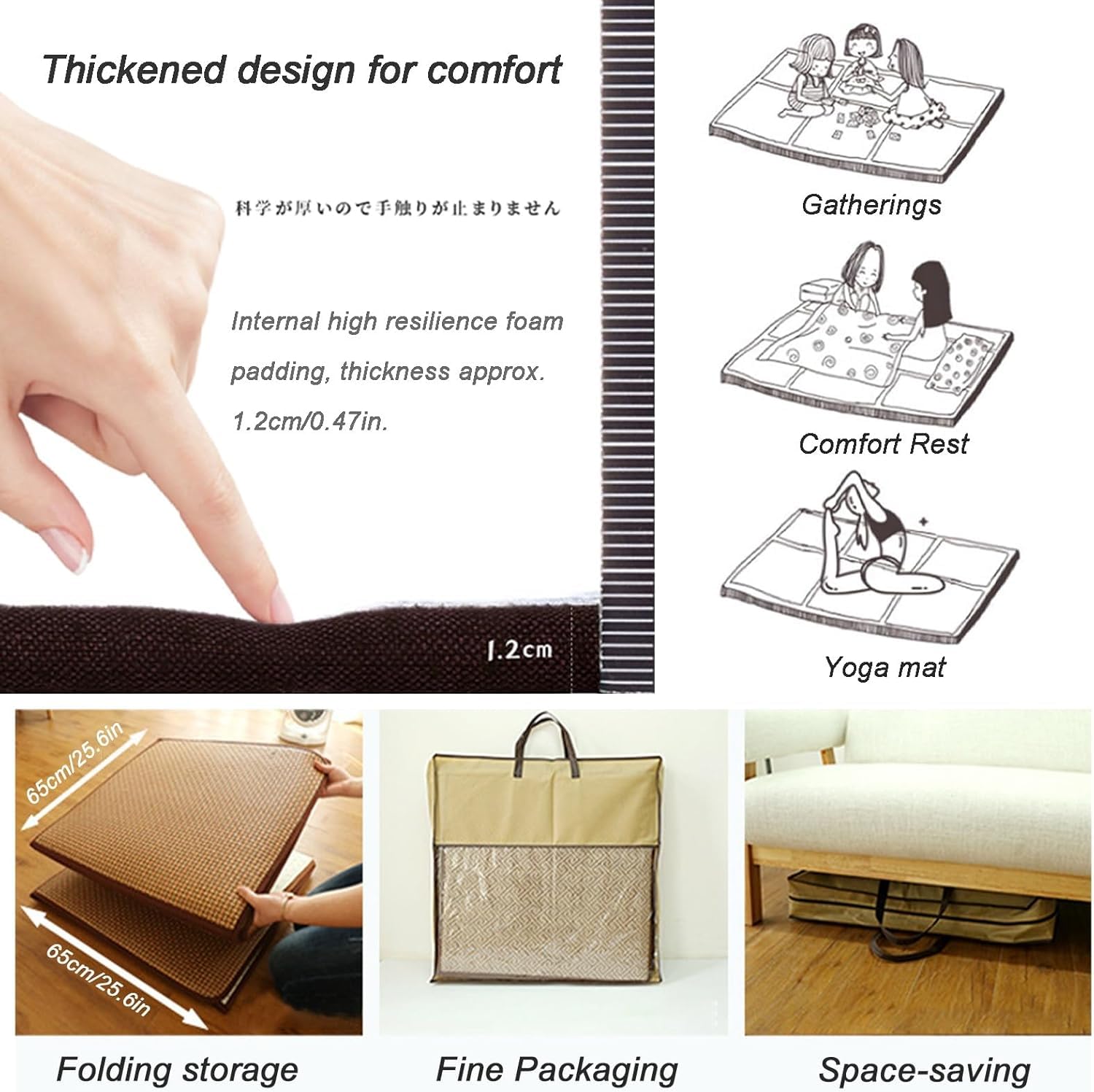 Japanische Spielmatte, rutschfest, atmungsaktiv, Memory-Schaum, Baby-Krabbelmatte, 0,65 x 130 cm, ideal für Säuglinge und Kleinkinder, sichere weiche Oberfläche zum Spielen