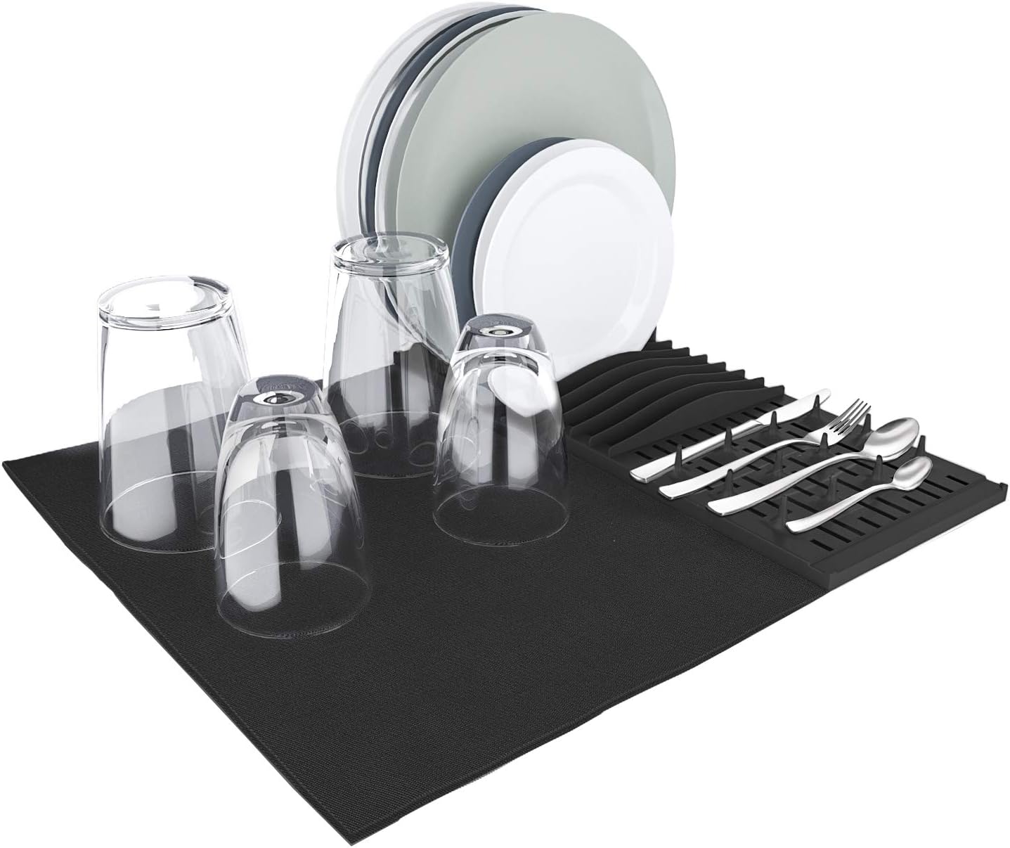 Home Intuition Dish Drying Rack and Microfiber Mat 23.5" x 18", Black