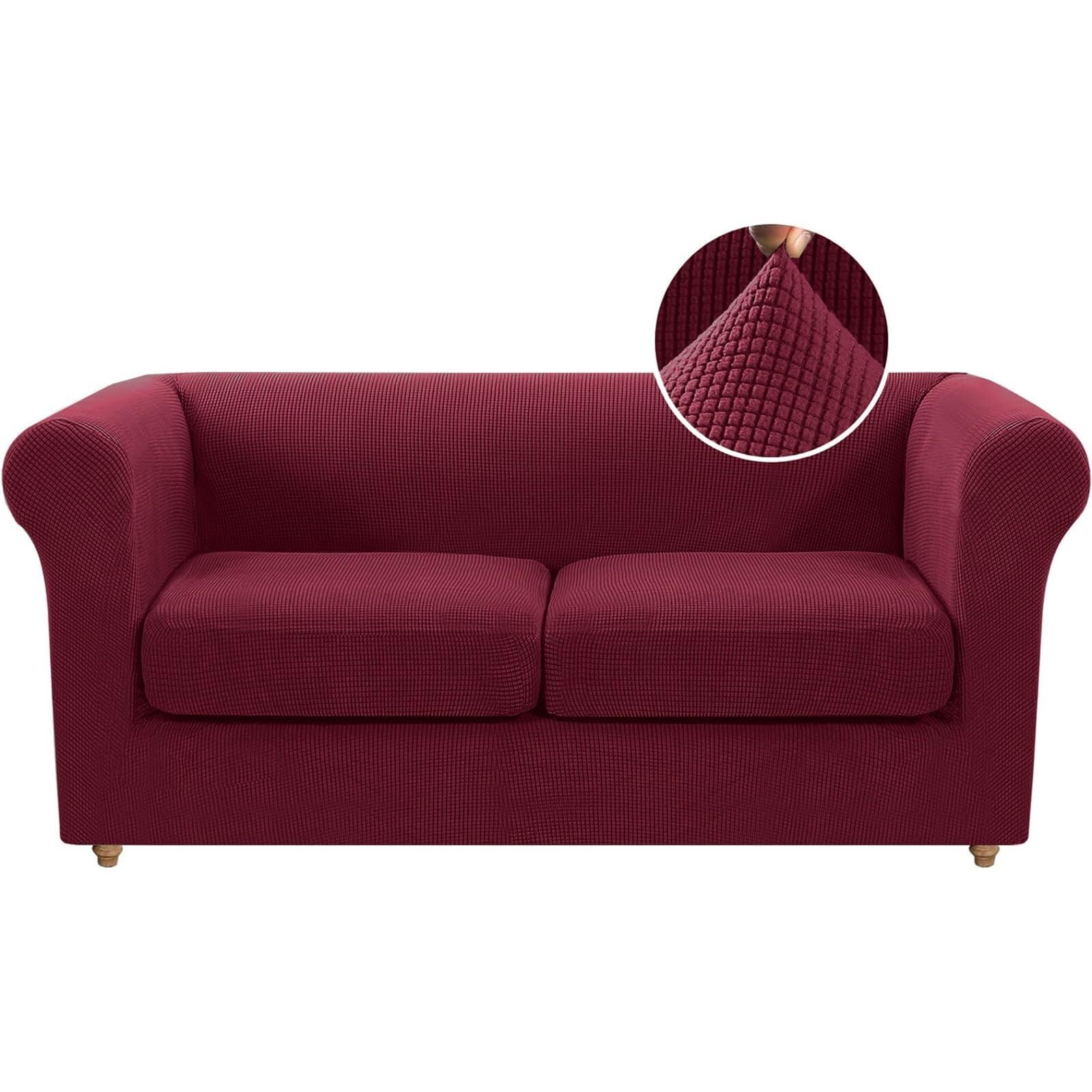 BUAOGDVG Stretch Chesterfield Sofa Cover with Separate Cushion Covers for Living Room Furniture with Thicker Jacquard Fabric(Bordeaux,2 Posti)
