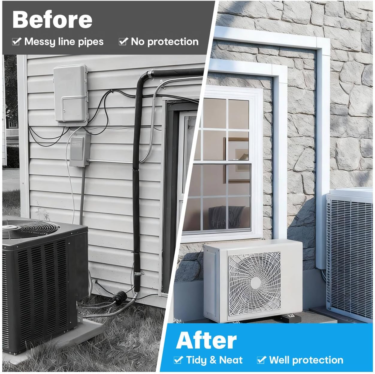 LyPrem 3" W x 6.5Ft L Metal Line Set Cover Kit - Decorative AC Pipe Cover for Ductless Mini Split/Central Air Conditioner/Heat Pump Systems, White