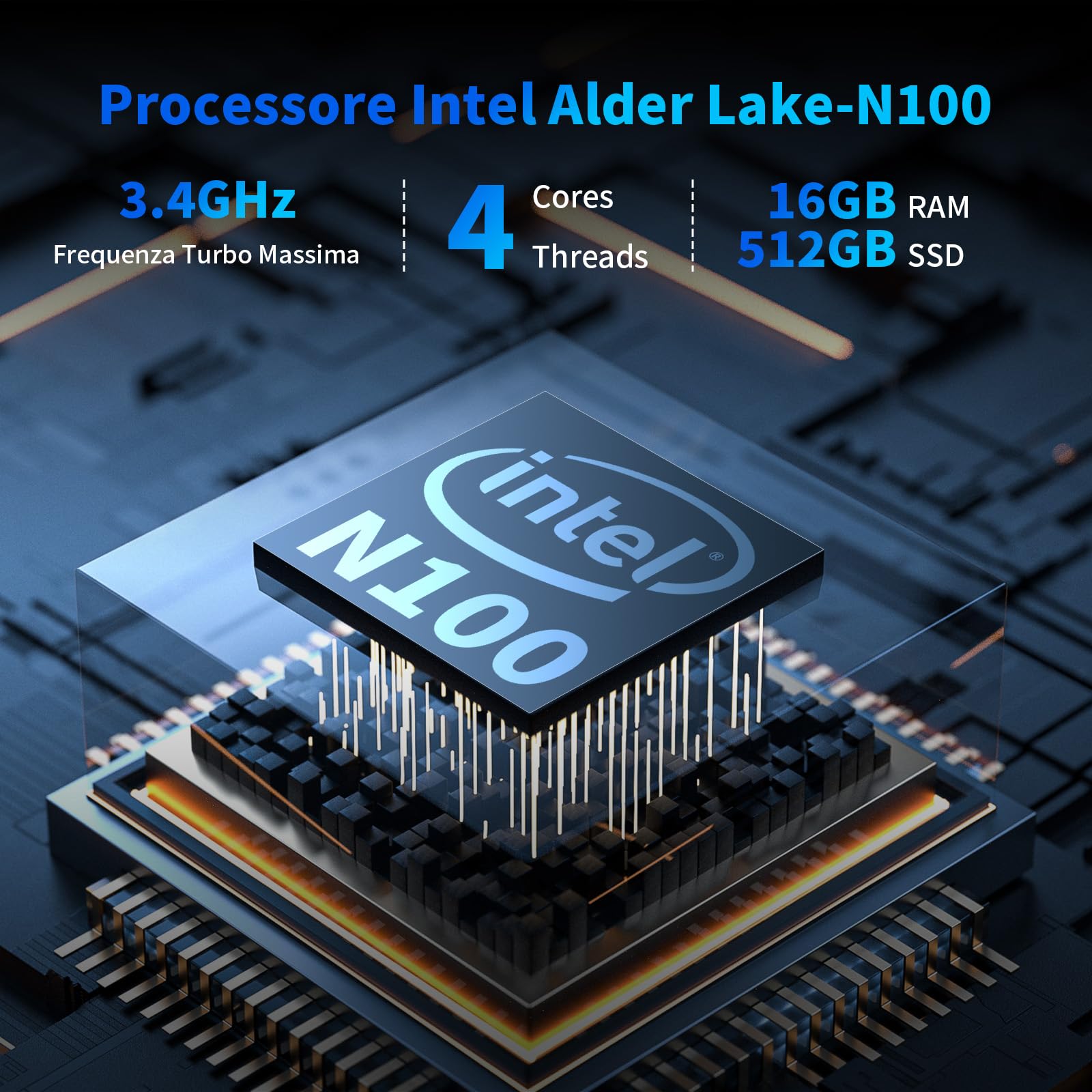 AWOW AK10 Pro Mini PC, Intel 12a Generazione N100 (fino a 3,4GHz), 16GB RAM DDR4, 512GB PCIe SSD, Mini Computer Desktop con Doppio Display 4K/USB3.2/WiFi 5/BT5.2/Ethernet Gigabit per Casa/Ufficio