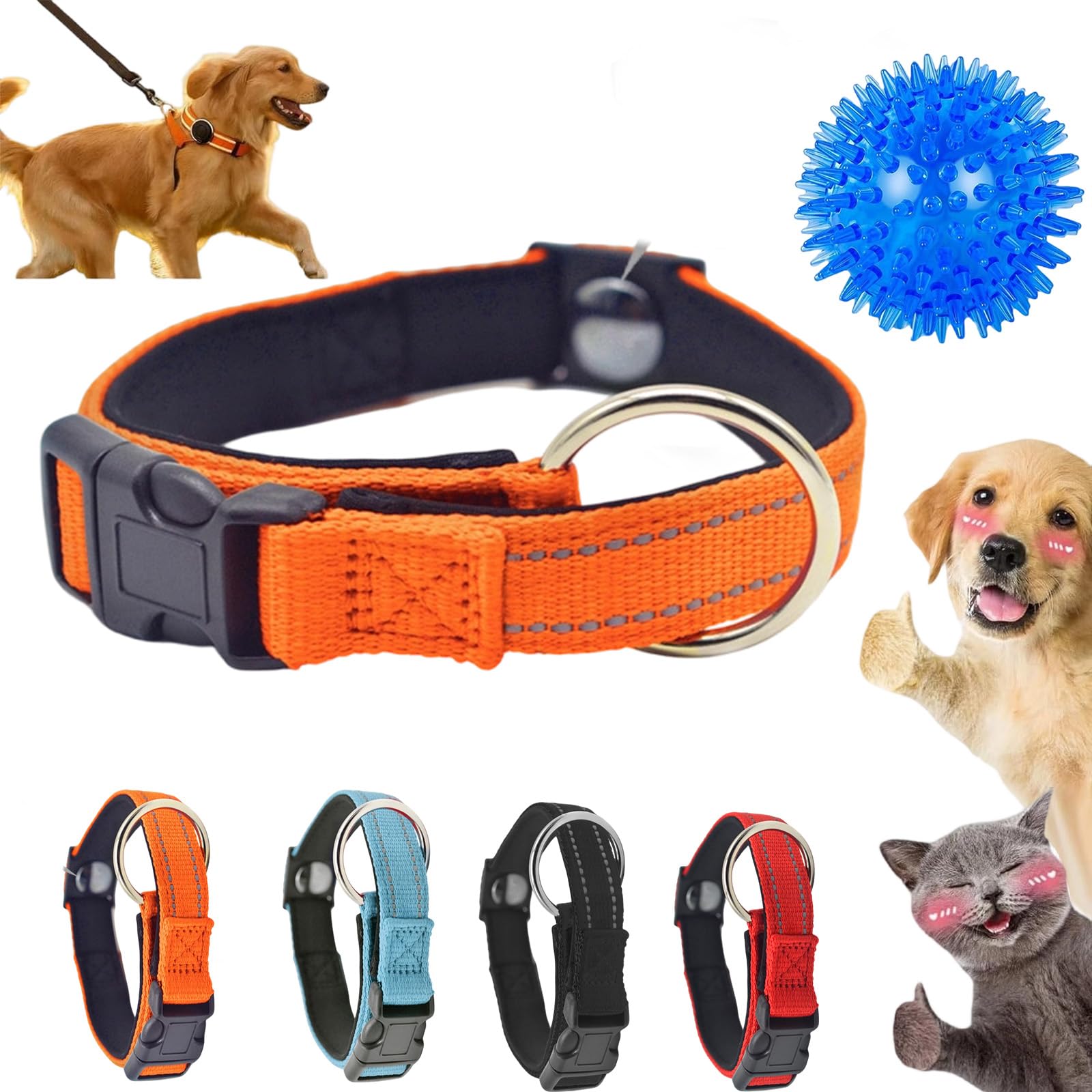 Magnetic Dog Collar, Dog Collar Adjustable Reflective, Dog Collar Make Double Layer Fabric with Breathable Design to Fit Dogs and Cats of Different Sizes (Orange)