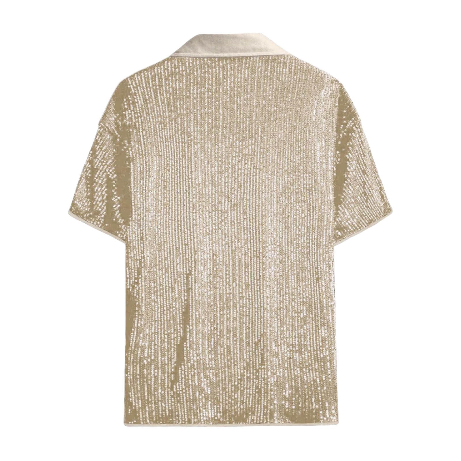 Chemise à Paillettes,discothèque,Brillante pour Homme,avec Paillettes Scintillantes des années 70,discothèque,Chemise à Paillettes,Chemise Vintage d'été avec Bouton à Paillettes F428