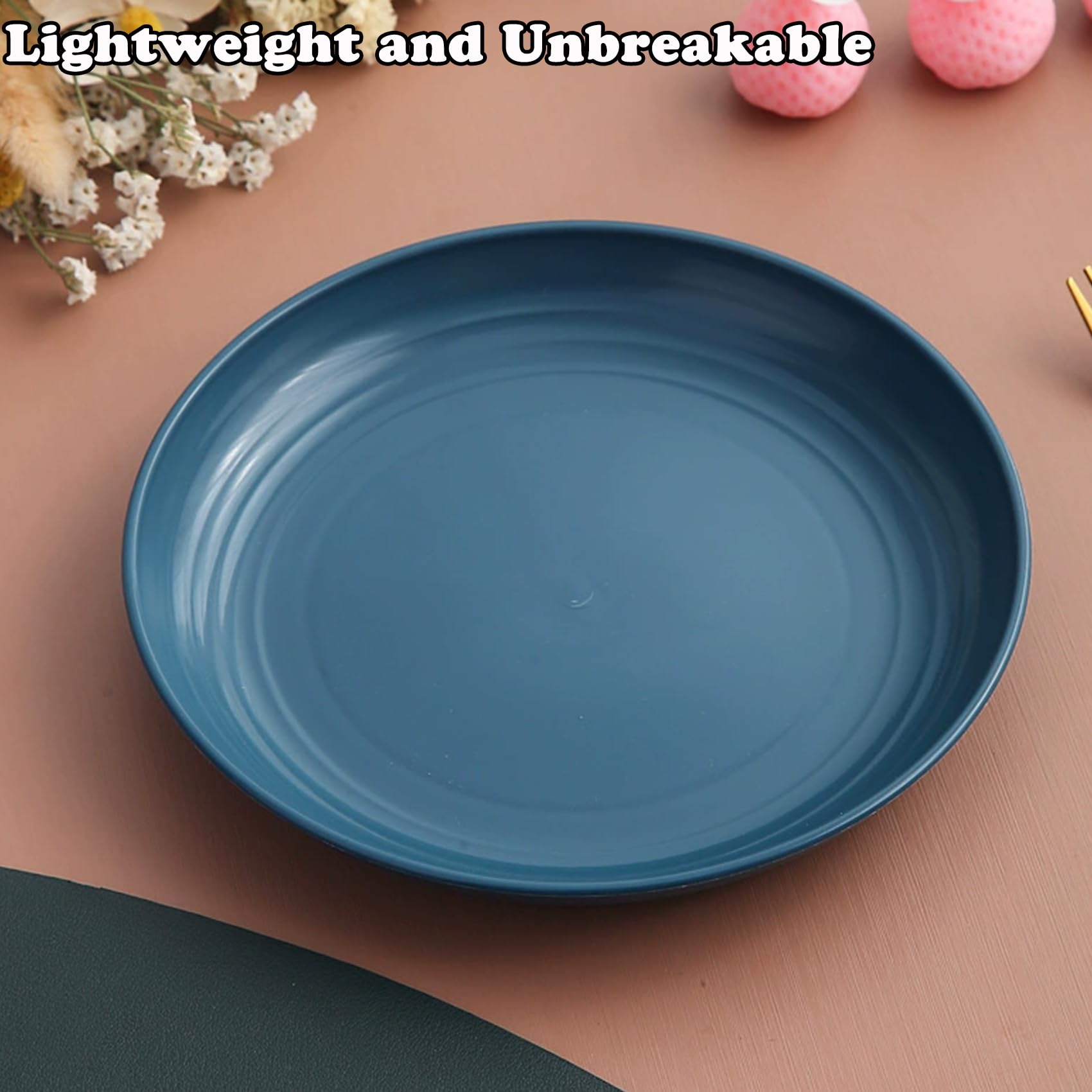 MaoMaoCha Plastic Plates Reusable Set of 4, 20 cm Unbreakable Dinner Plates, Lightweight Camping Plate for Picnic Salad - Image 4