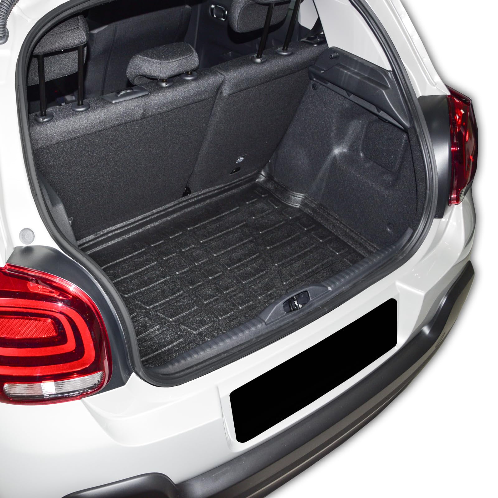 SCOUTT Tapis De Coffre sur Mesure pour Citroen C3 2016-2023, Noir, Antidérapant, Bord Haut, Toutes Saisons