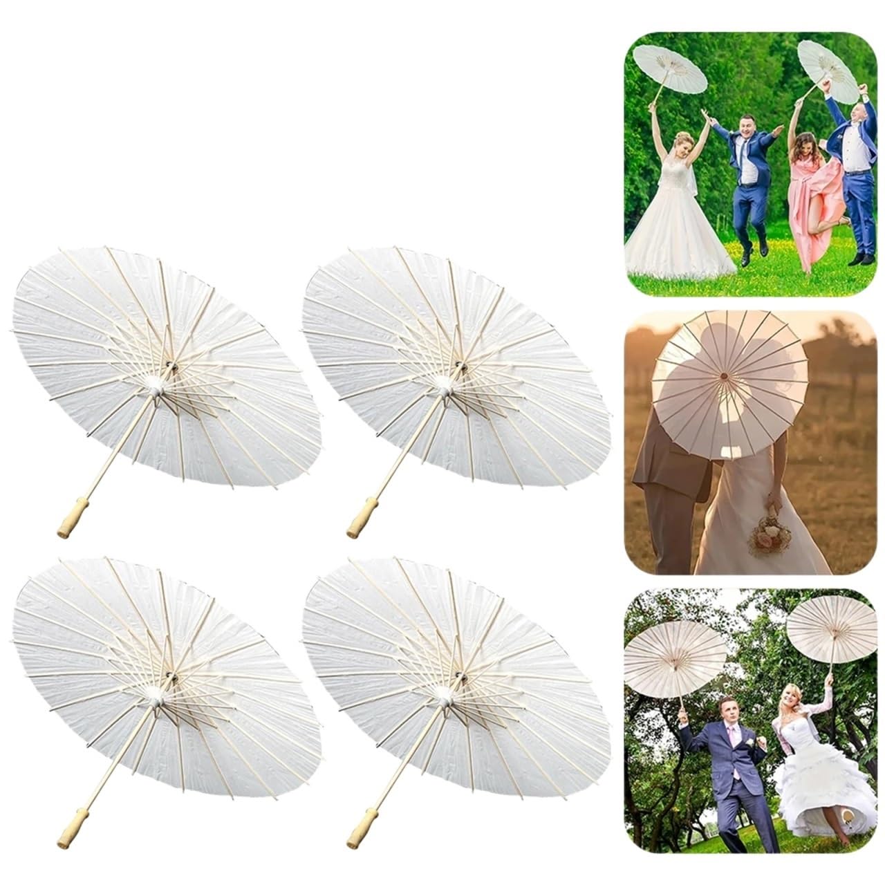 Sonnenschirm Hochzeit 1-5 STÜCKE Sonnenschirm Regenschirme Hochzeit Foto Cosplay Prop 80 cm Papier Regenschirm DIY Weißen Regenschirm Sommer Weißen Party Strand Dekor(60CM 5PCS)