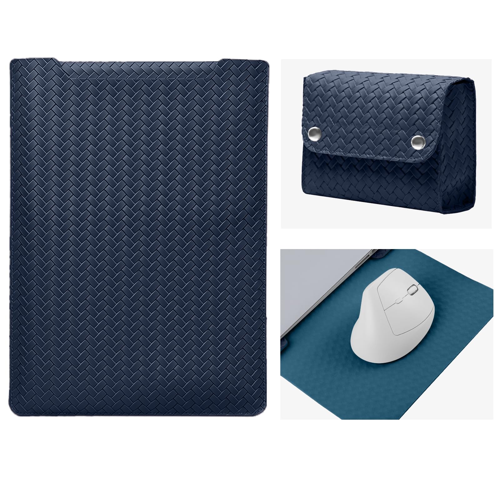 13 13,3 14 Pollici Custodia per Computer Portatile per MacBook Air 13/Pro 14 M4/M3/M2/M1/Pro/Max, PU Pelle intrecciata Portatile Sleeve per Surface Dell Lenovo HP PC Laptop 13''-14'', Blu