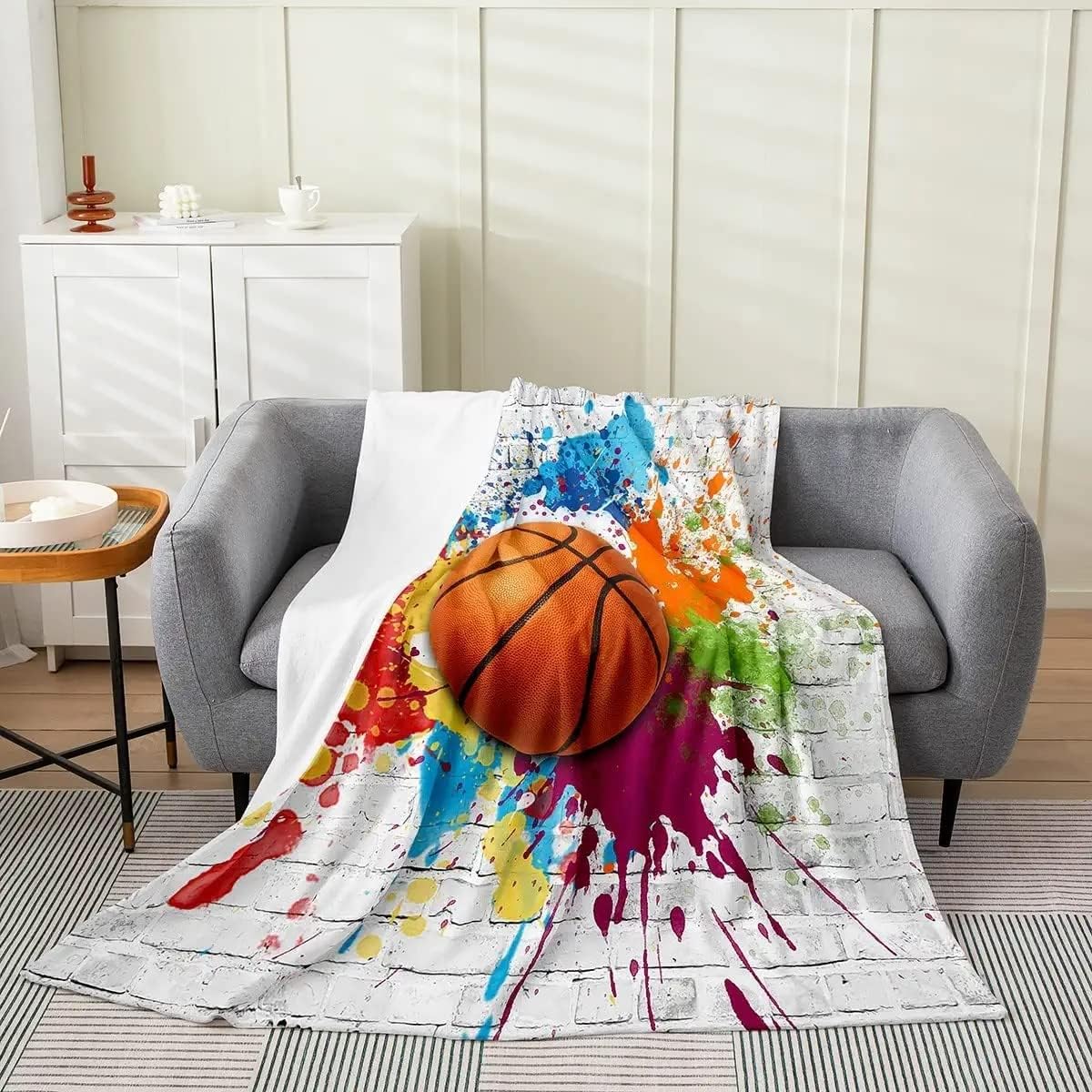 Cuddly Blanket 150 x 200 cm Basketball, Flannel Fleece Blanket 3D