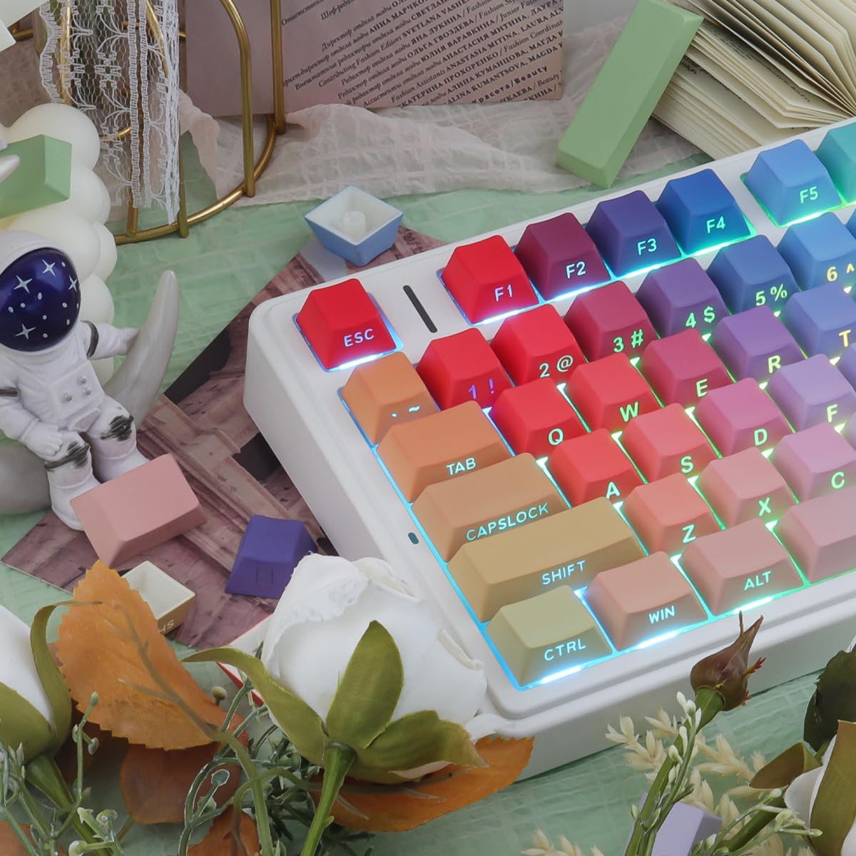 JOMKIZ Rhapsody PBT Keycap Set, Cherry Profile, Side Print Shine Through Keycaps, Dye-Sublimation Printed for Cherry MX Magnetic Switches 60 65 75 100 Percent Mechanical Keyboard