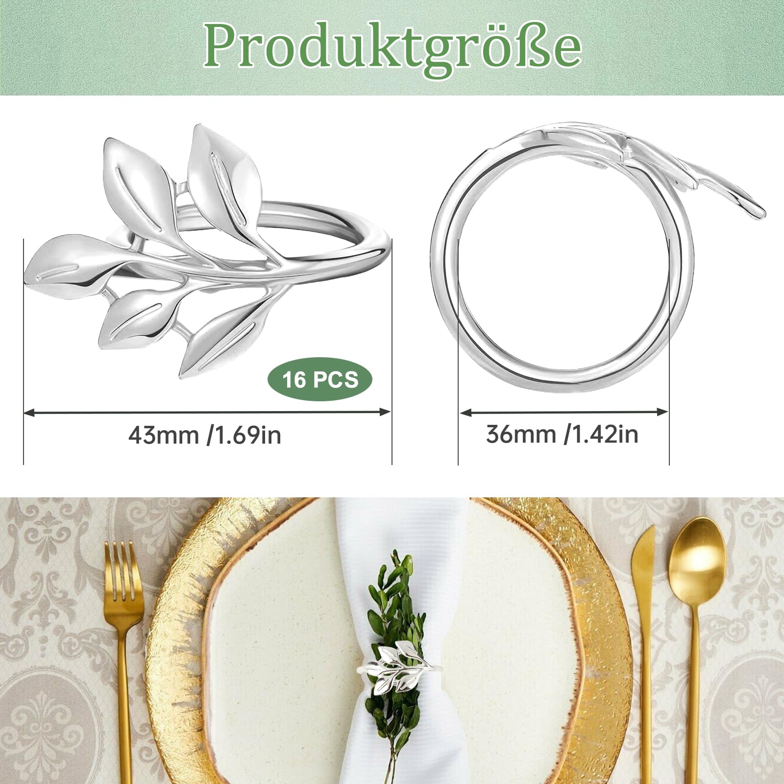 16 srebrnych pierścionków na serwetki, metalowe klamry na serwetki, eleganckie klamry na serwetki, pierścionki na serwetki, na Święto Dziękczynienia, wesele, rodzinny obiad, Wielkanoc