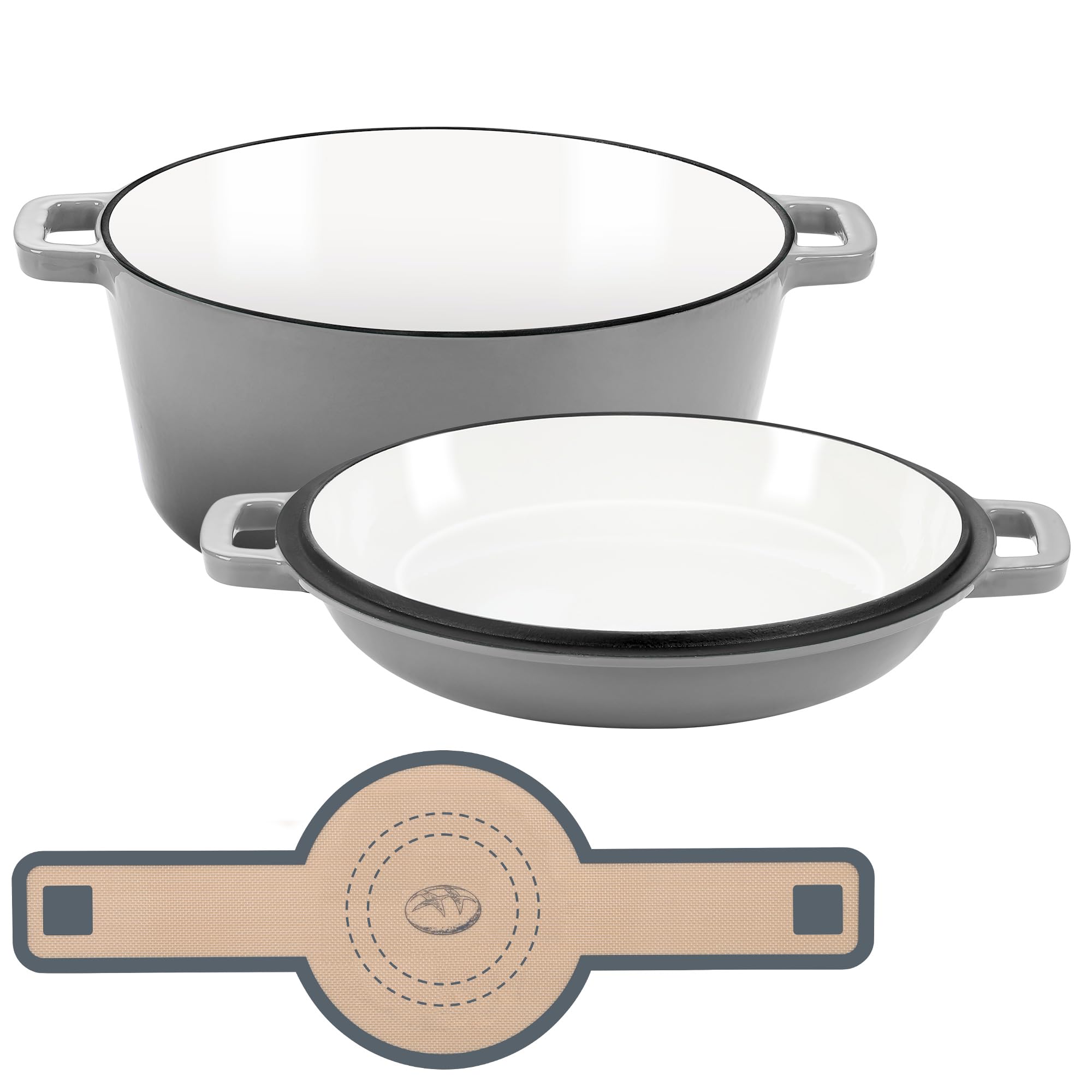 E-far Olla holandesa de hierro fundido de 5 cuartos con tapa, color gris