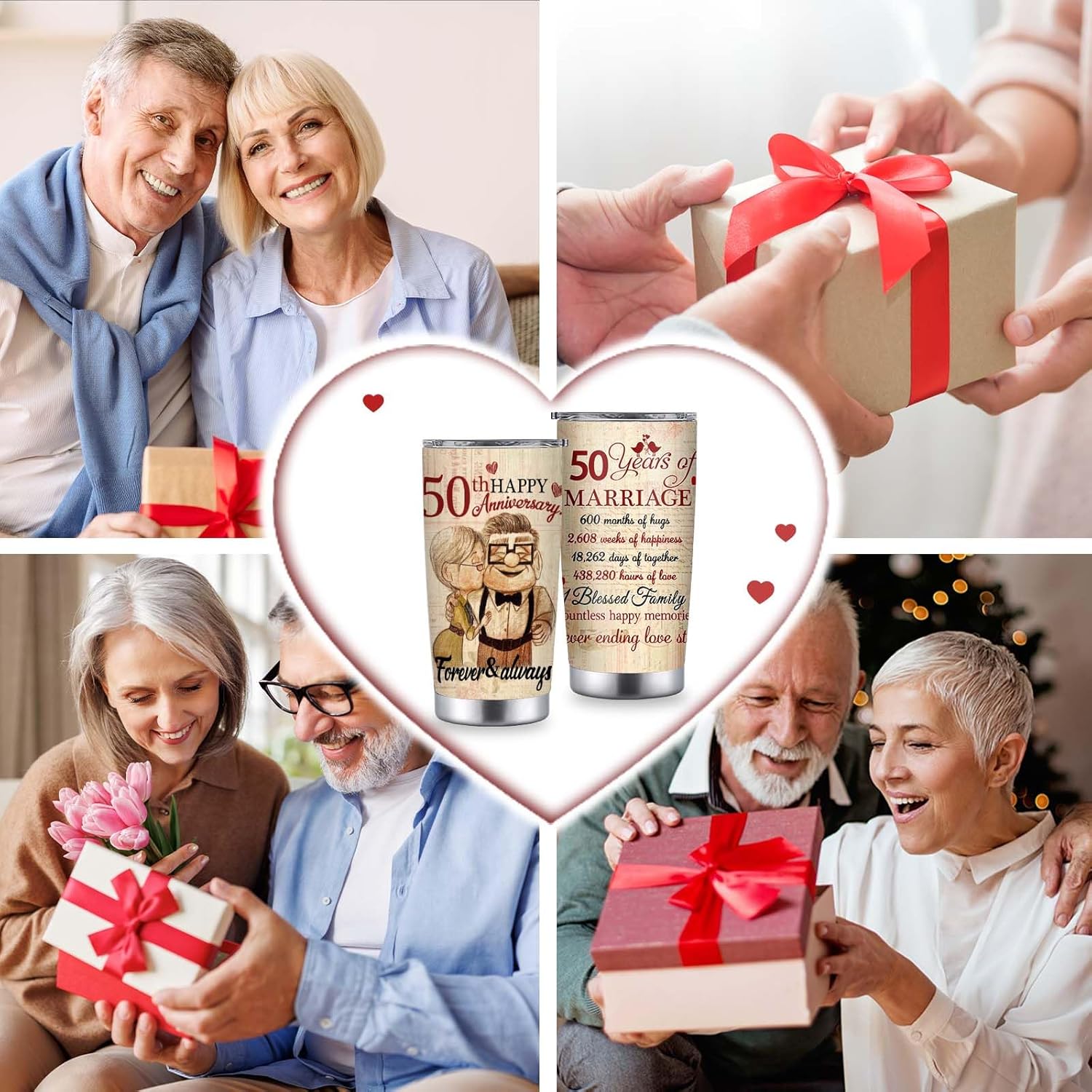 50th Anniversary Tumbler Gifts, 50th Anniversary Wedding Gifts for Couple Parents Friends, 50 years Golden Anniversary Tumbler Gifts for Him or Her, 20oz Insulated Cup Present(1 PC) - Image 7