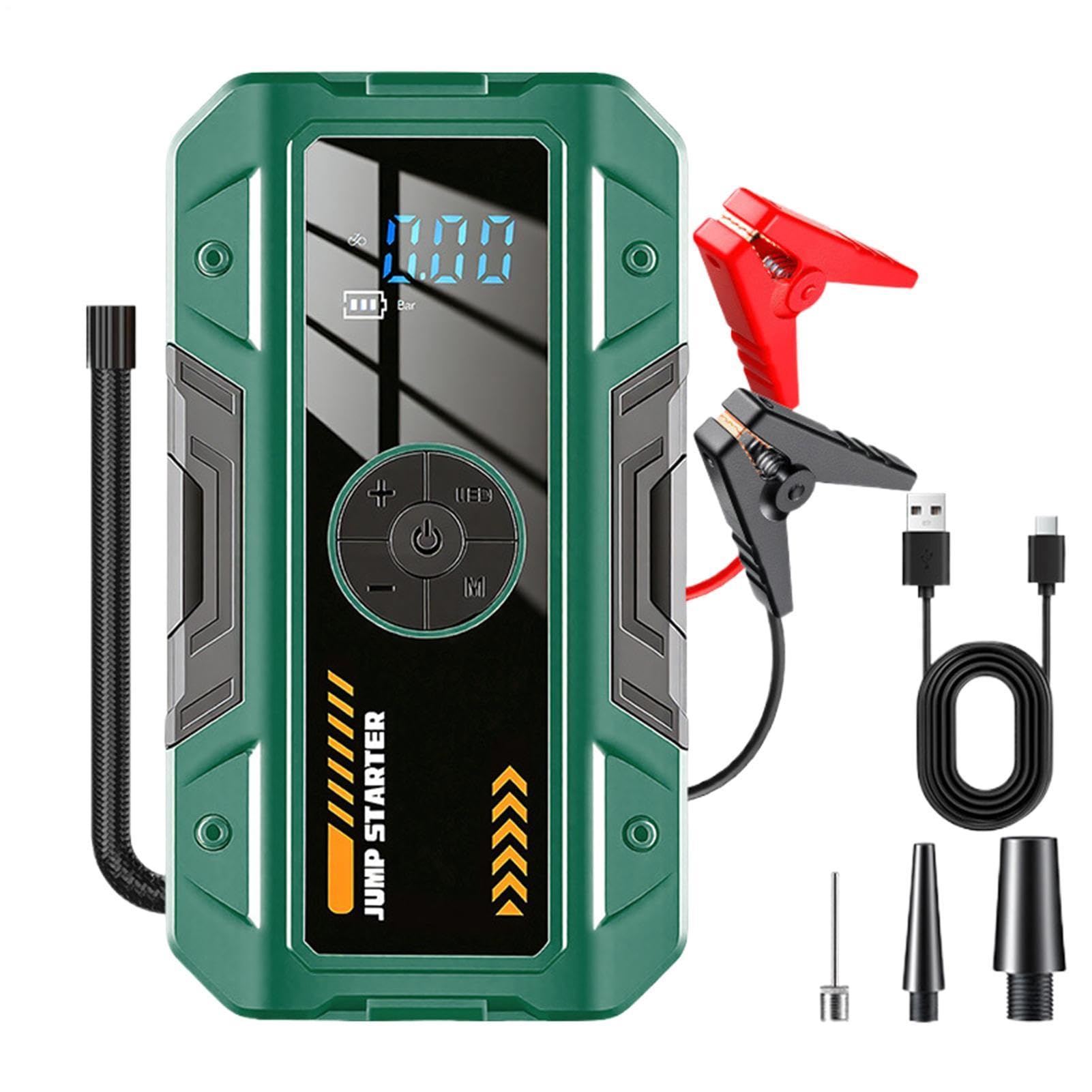 Générique Starthilfe für Autobatterie | mit wiederaufladbarem Licht – Starter mit Luftkompressor | für Auto, Motorrad, Reifenfüllung, Reisen, Camping, Angeln, Survival