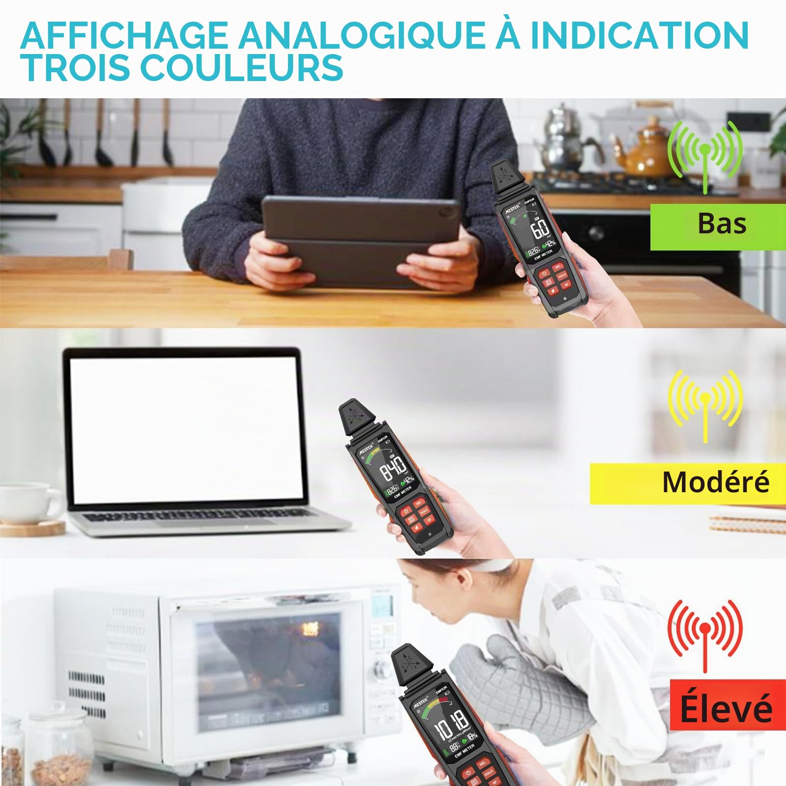 Detecteur EMF MESTEK 5 in1 Test EF/MF/RadioFréquence, Champ Électrique/Magnétique/Haute Fréquence, Détecteur de Rayonnement Électromagnétique Portable Pour Extérieur, Maison,Chasse aux Fantômes
