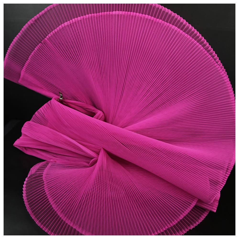 MFfly Organ Pleated Hard Mesh Fabric Plisse Fabric Accordion Crimping Wrinkle Modeling Decorative Designer Fabric M105F8 (Carmine, Stretch 1 Meter)