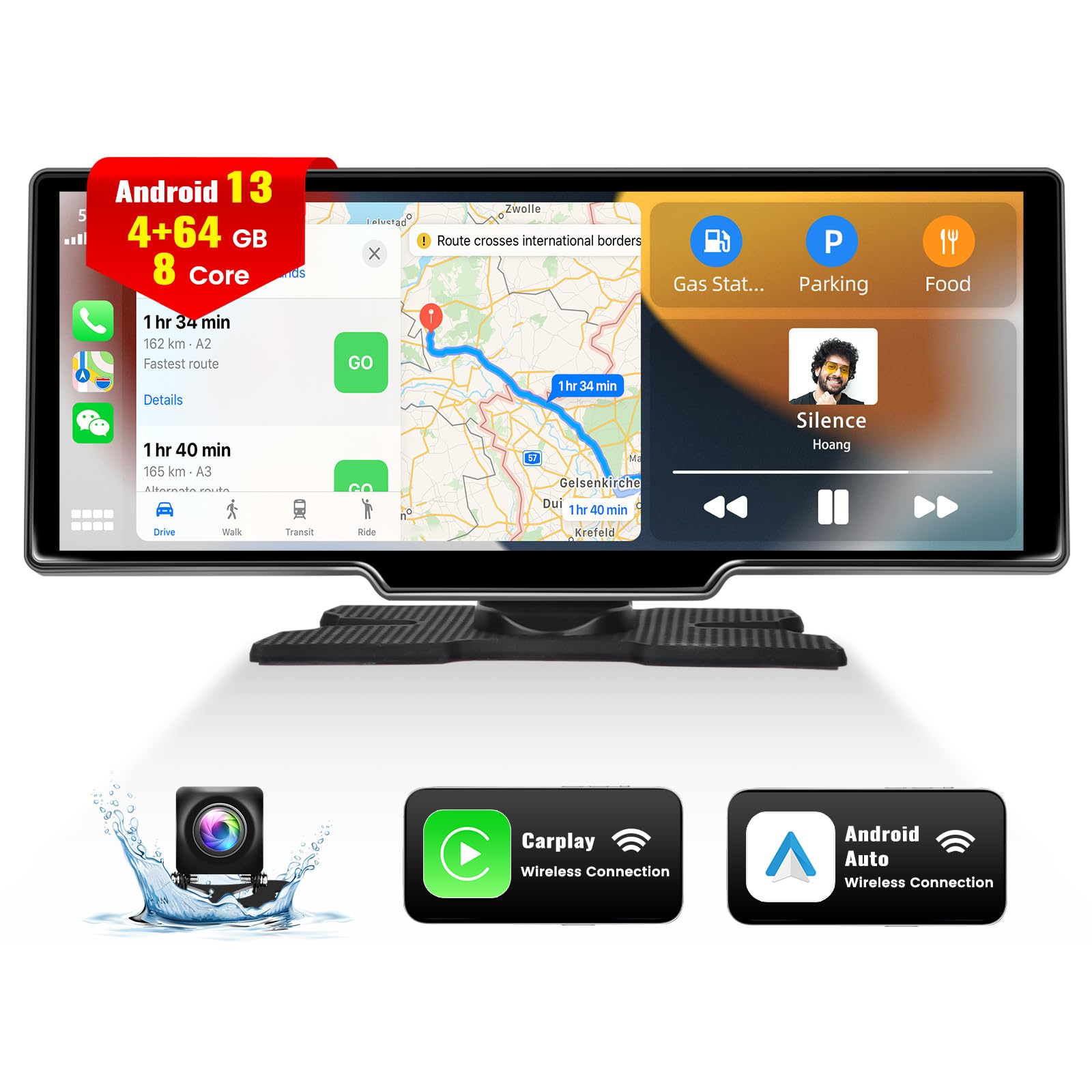UNITOPSCI 4G+64G Android 13 Car Stereo 10.26 Inch Portable Car Stereo Wireless Apple CarPlay Android Auto Screen with Backup Camera, GPS Navigation, Bluetooth, WiFi, Mirror Link, FM/TF/USB/AUX Input