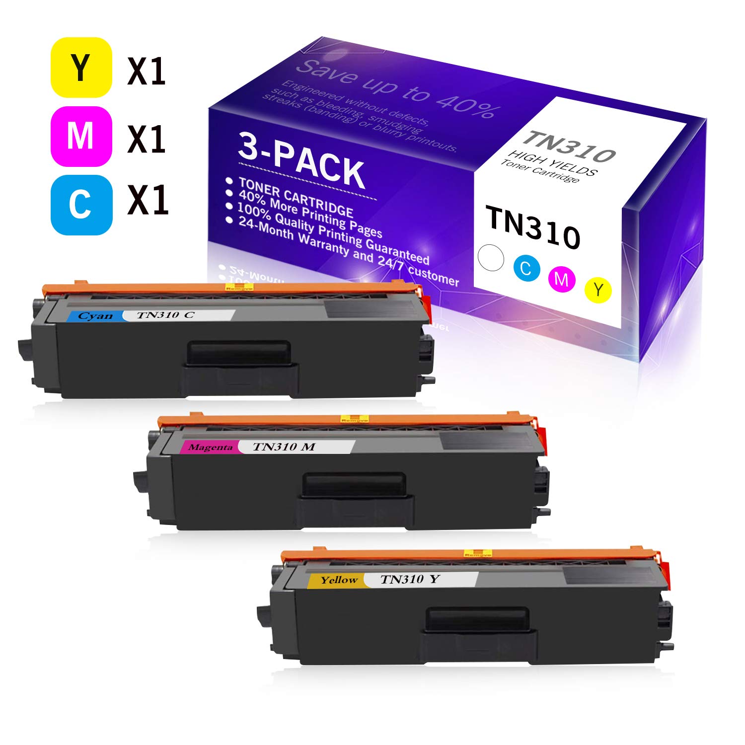 3-Pack(1C+1M+1Y) TN310C TN310M TN310Y Toner Cartridge Replacement for Brother TN310 TN-310 to use with HL-4150CDN HL-4140CW HL-4570CDW HL-4570CDWT MFC-9640CDN MFC-9650CDW MFC-9970CDW Printer Toner