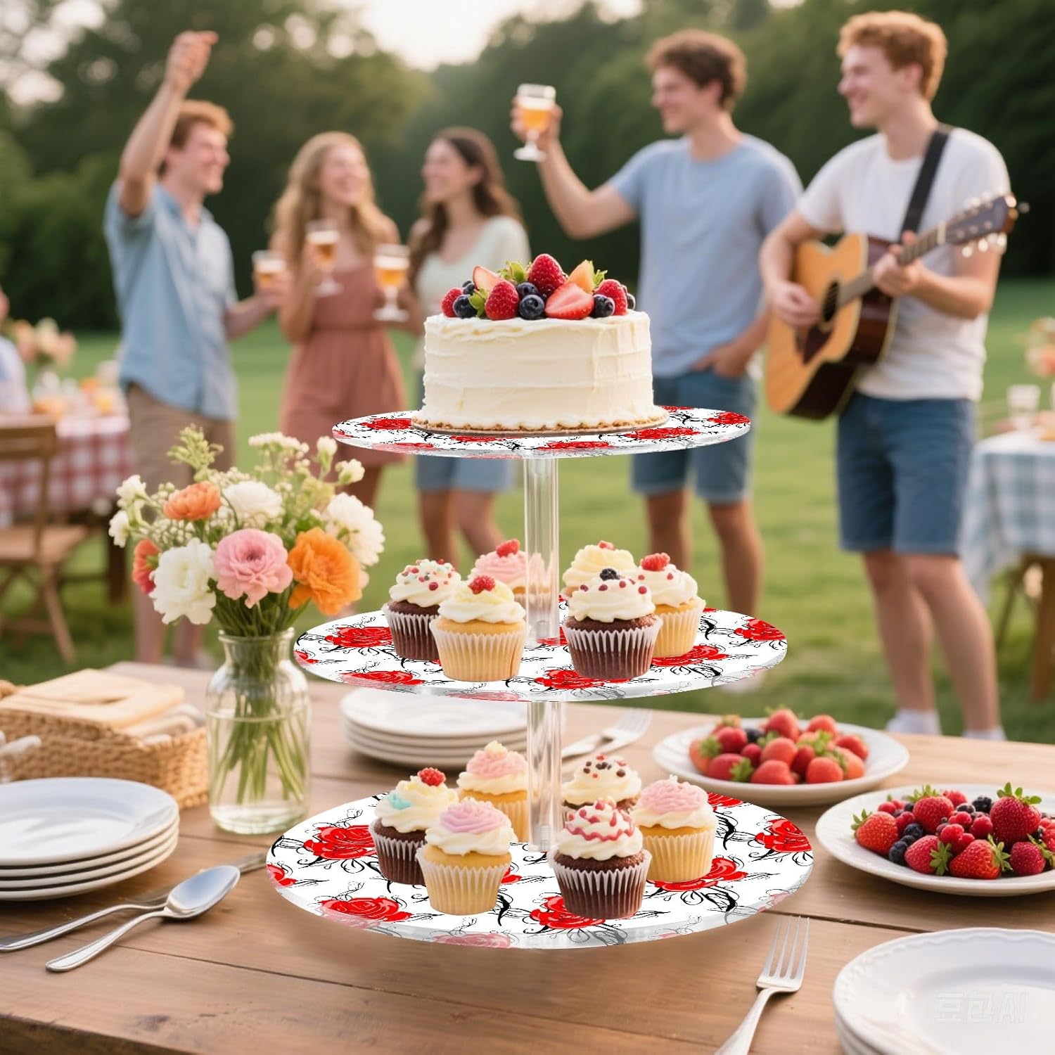 Rose 3 Tier Acrylic Cupcake Stand, Cupcake Stand for 34 Cupcakes for Weddings, Christmas,Holidays,Parties,Birthday,Printed Cupcake Tower 23300420