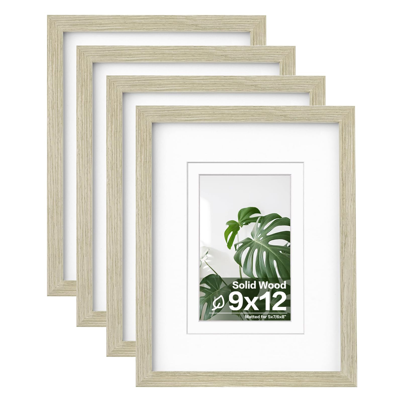 Egofine 9x12 Picture Frames Set of 4, Made of Solid Wood Covered by Plexiglass 5x7 and 6x8 with Mat or 9x12 without Mat, for Table Top Display and Wall Mounting Photo Frame Distressed Wood Grain