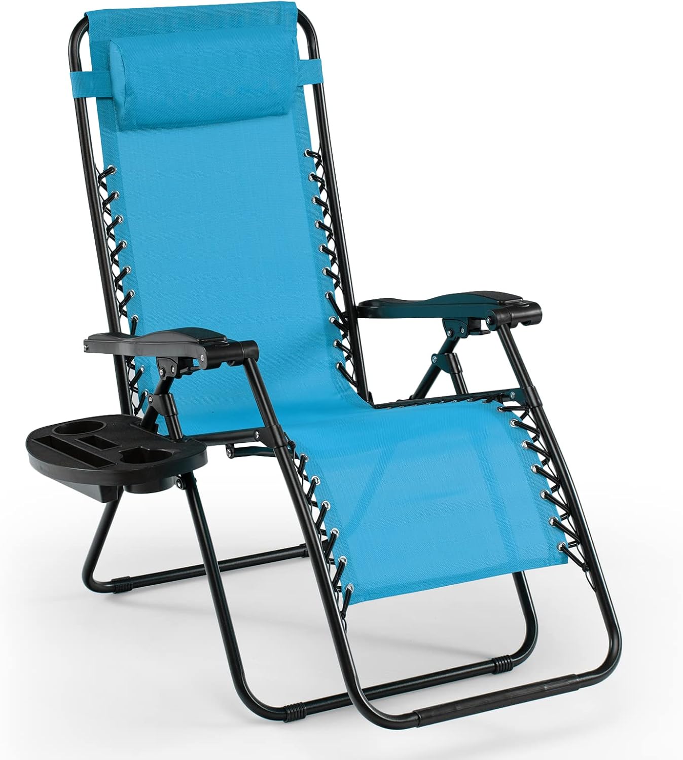 S AFSTAR Folding Reclining Lounge Chair, Outdoor Zero Gravity Recliner W/Side Tray & Detachable Headrest Pillow, Heavy-Duty Steel Frame, Reclining Folding Chair for Poolside, Backyard (1, Blue)